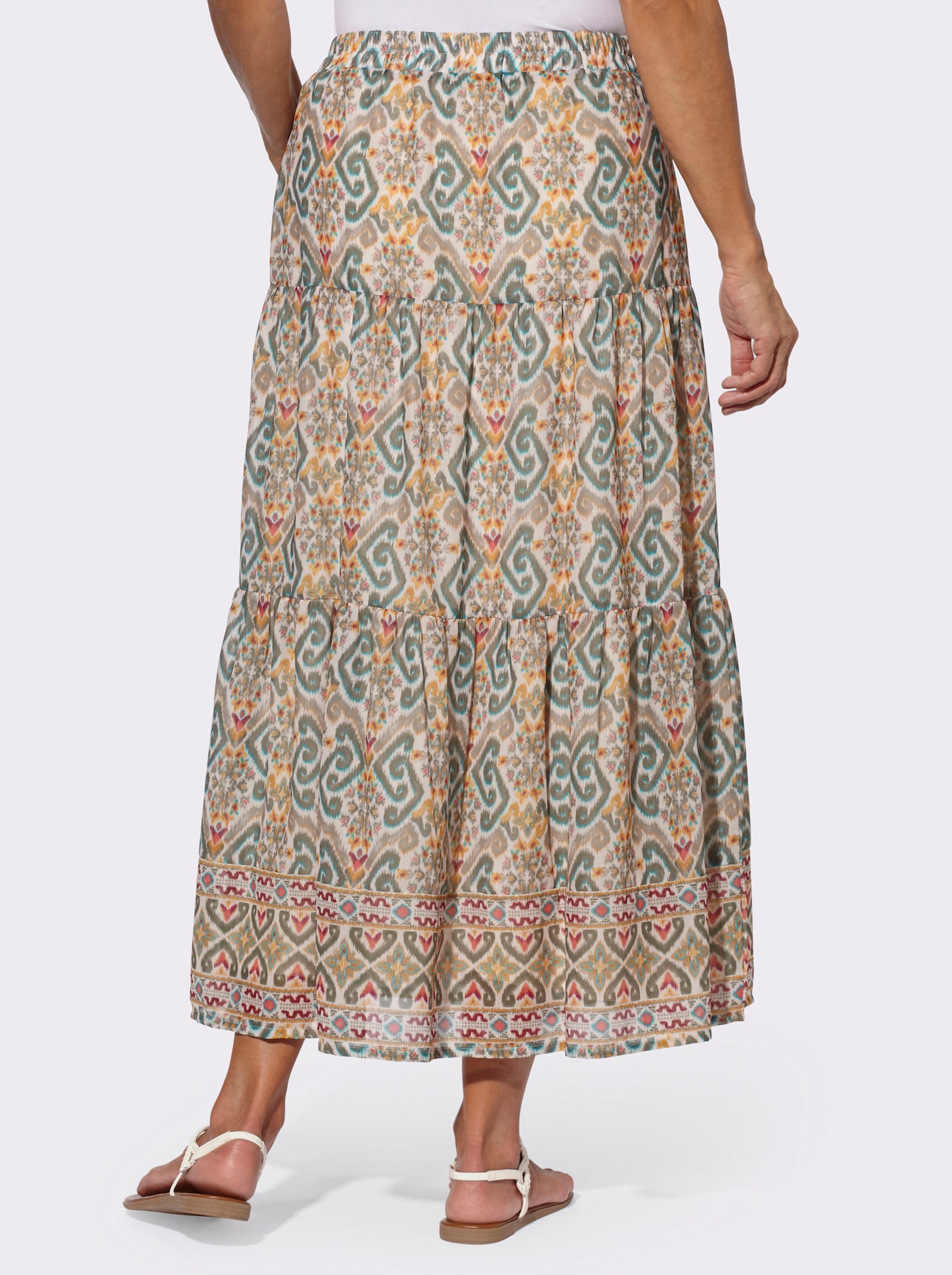 Maxirock in Stufenform, bedruckt - khaki-ocker-bedruckt