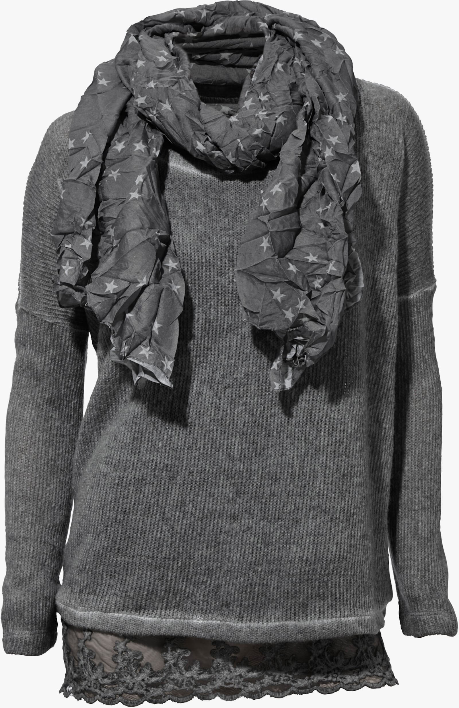 heine 2-in-1-Shirt mit Schal - grau