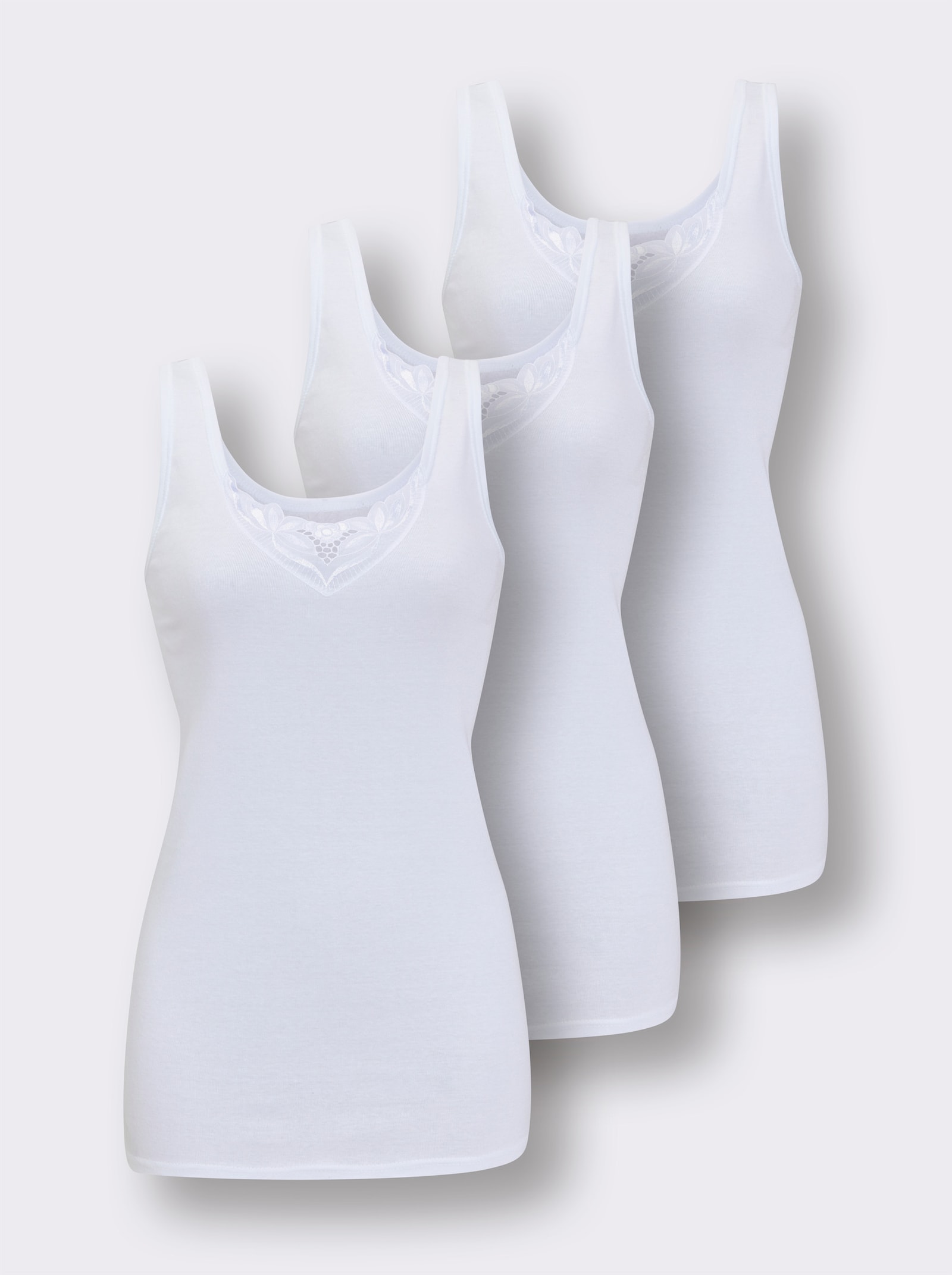 wäschepur Achselhemd mit verschiedenen Spitzen-Motiven - weiß