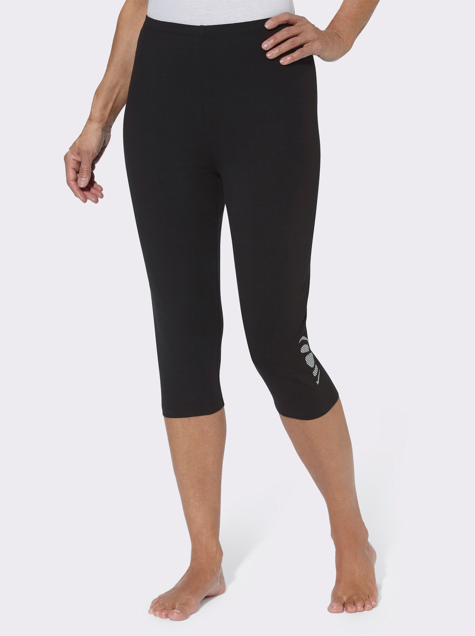 Caprileggings mit Glitzerdruck am Saum - weiß + schwarz