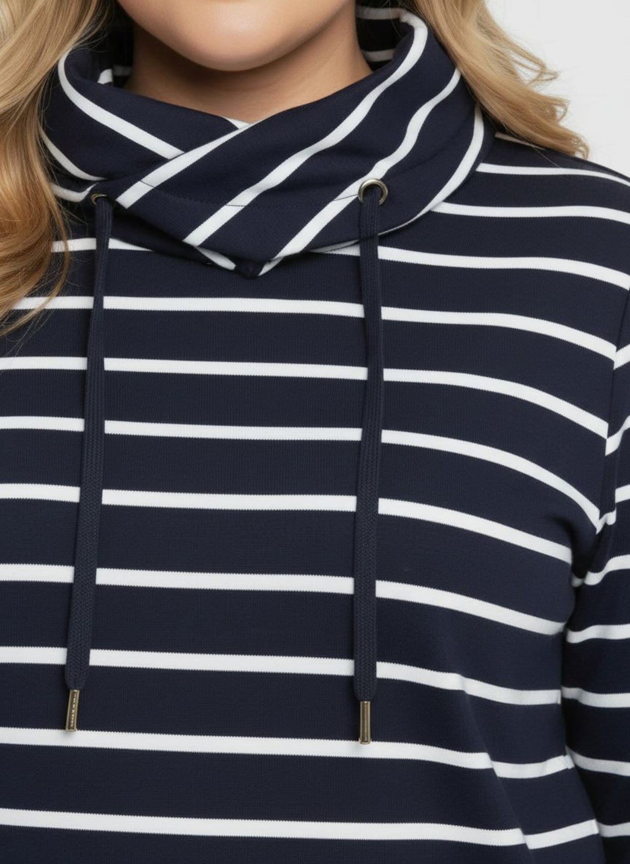 Sweatshirt mit überlappendem Rollkragen - marine-weiß-geringelt