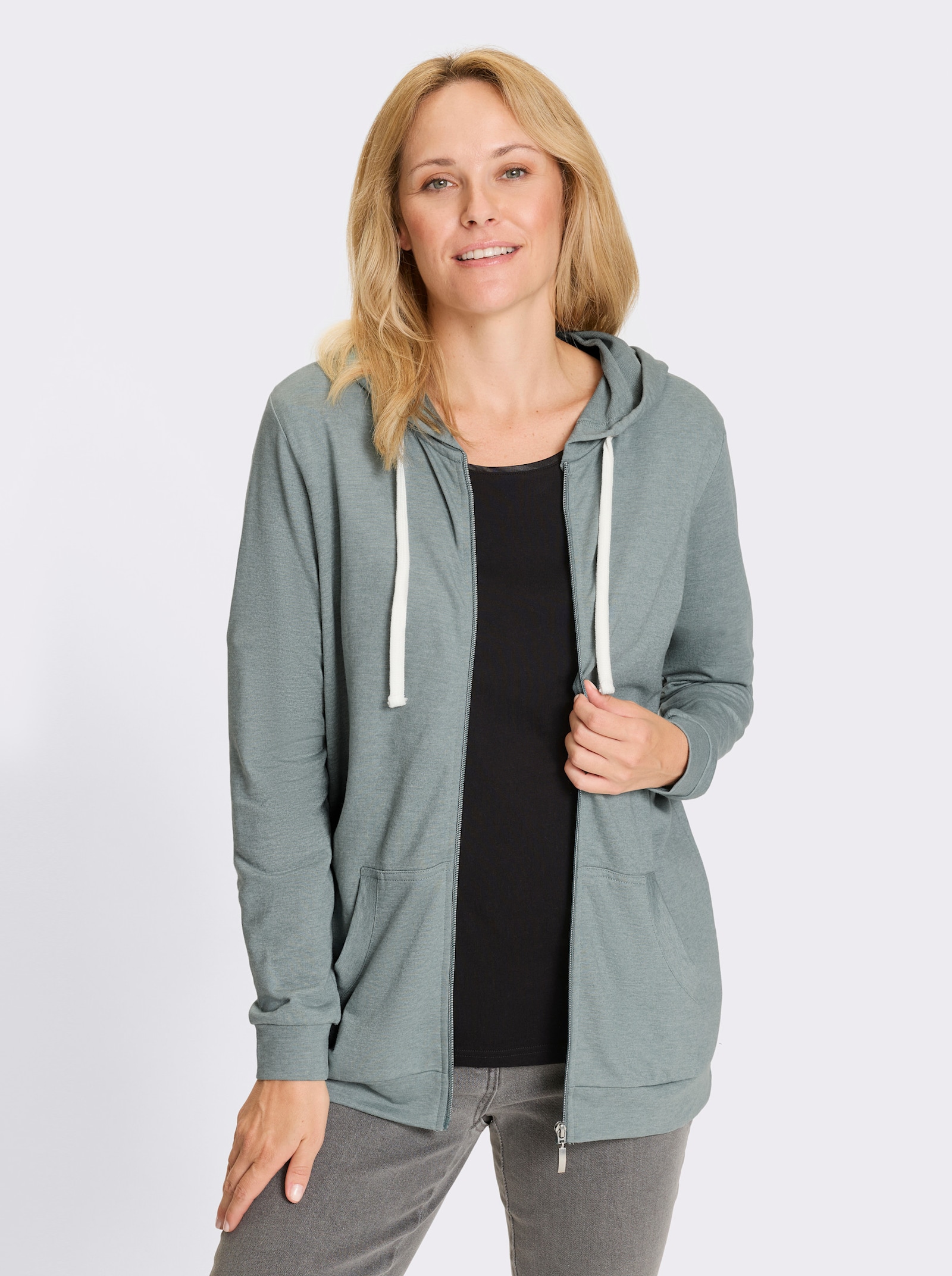 Sweatjacke in Longform - jade-meliert