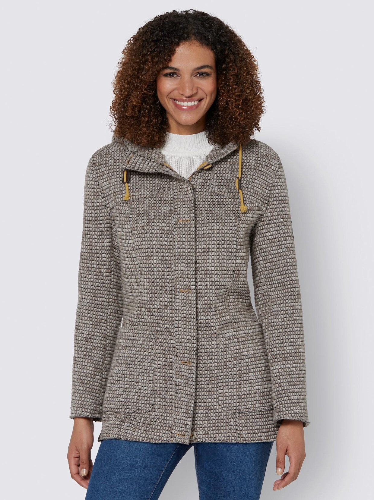 Kapuzenjacke - ecru-taupe-gemustert