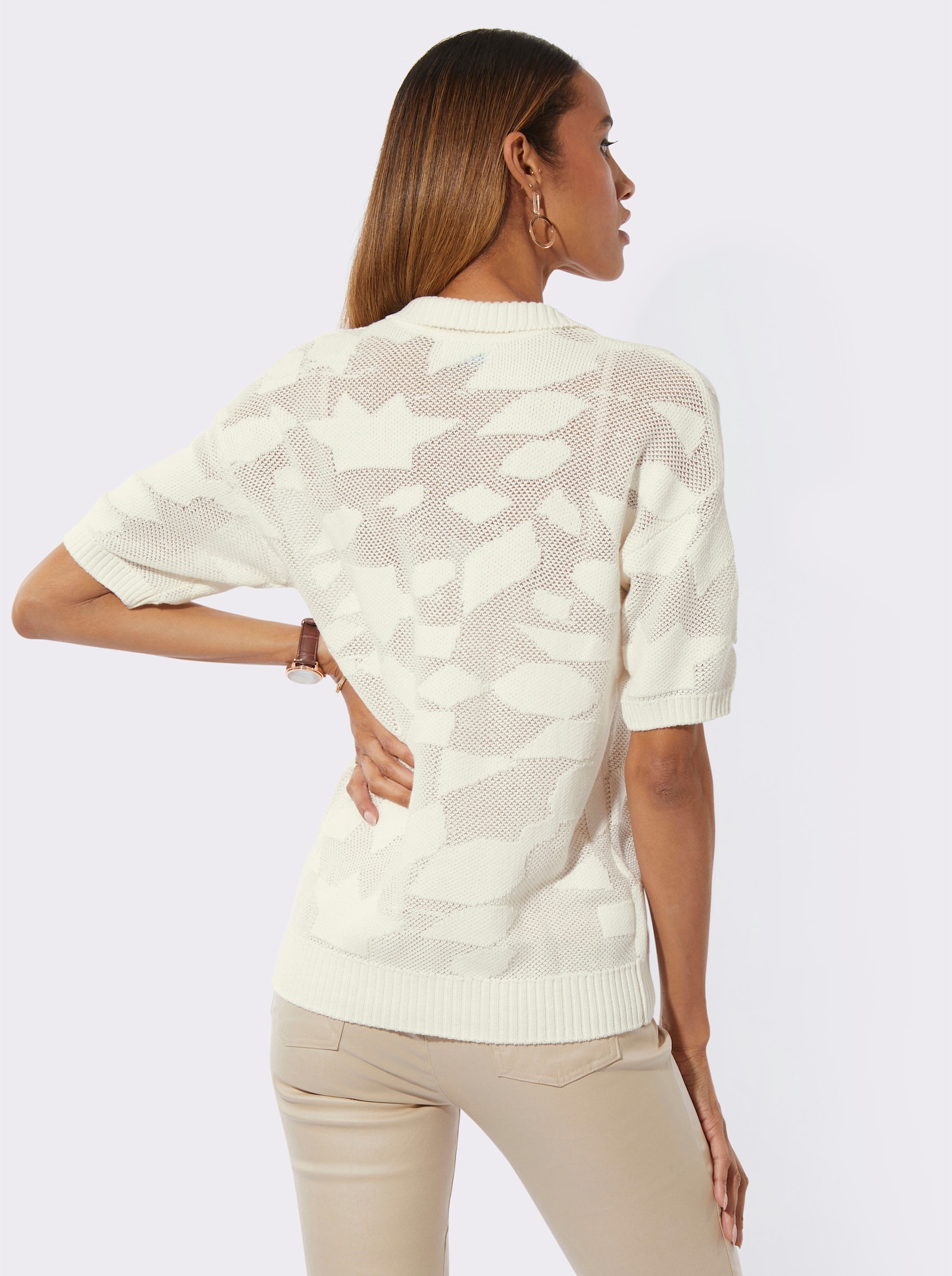 Pull polo avec finitions côtelées - écru