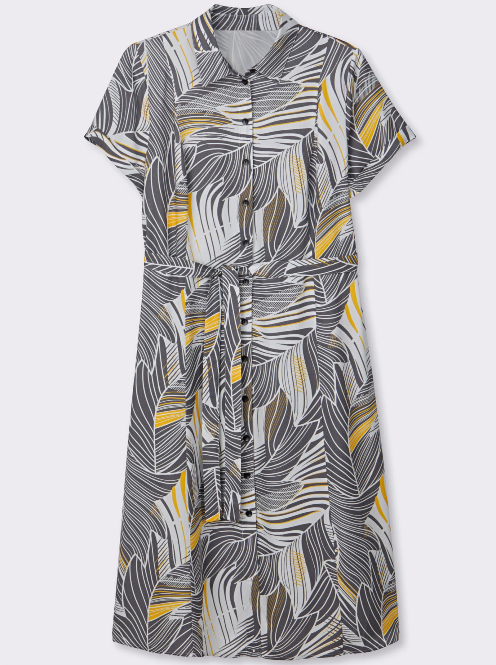 Druckkleid aus reiner, wertiger Viskose - anthrazit-ocker-bedruckt