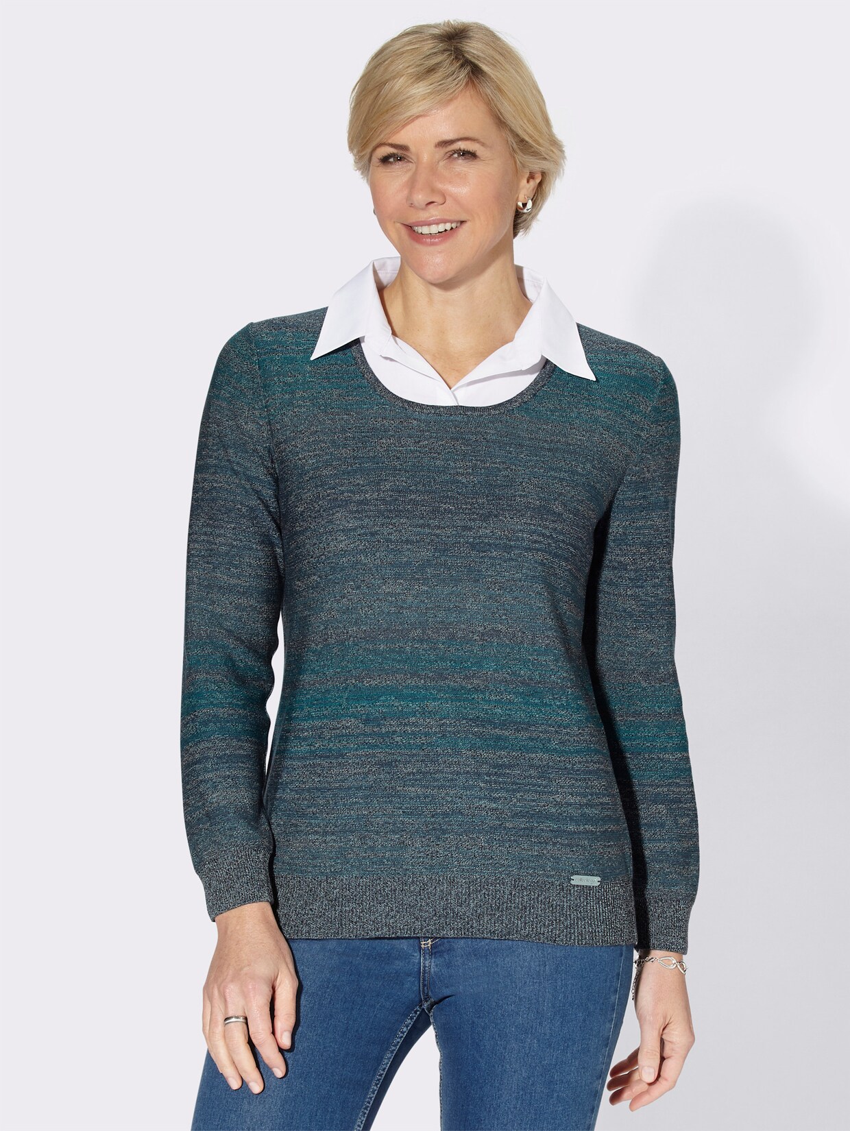 2-in-1-Pullover - seegrün-meliert