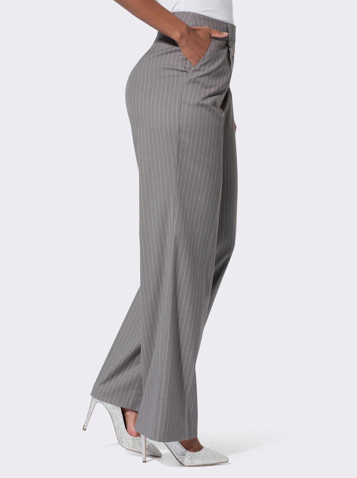 Pantalon - grijs/ecru gestreept