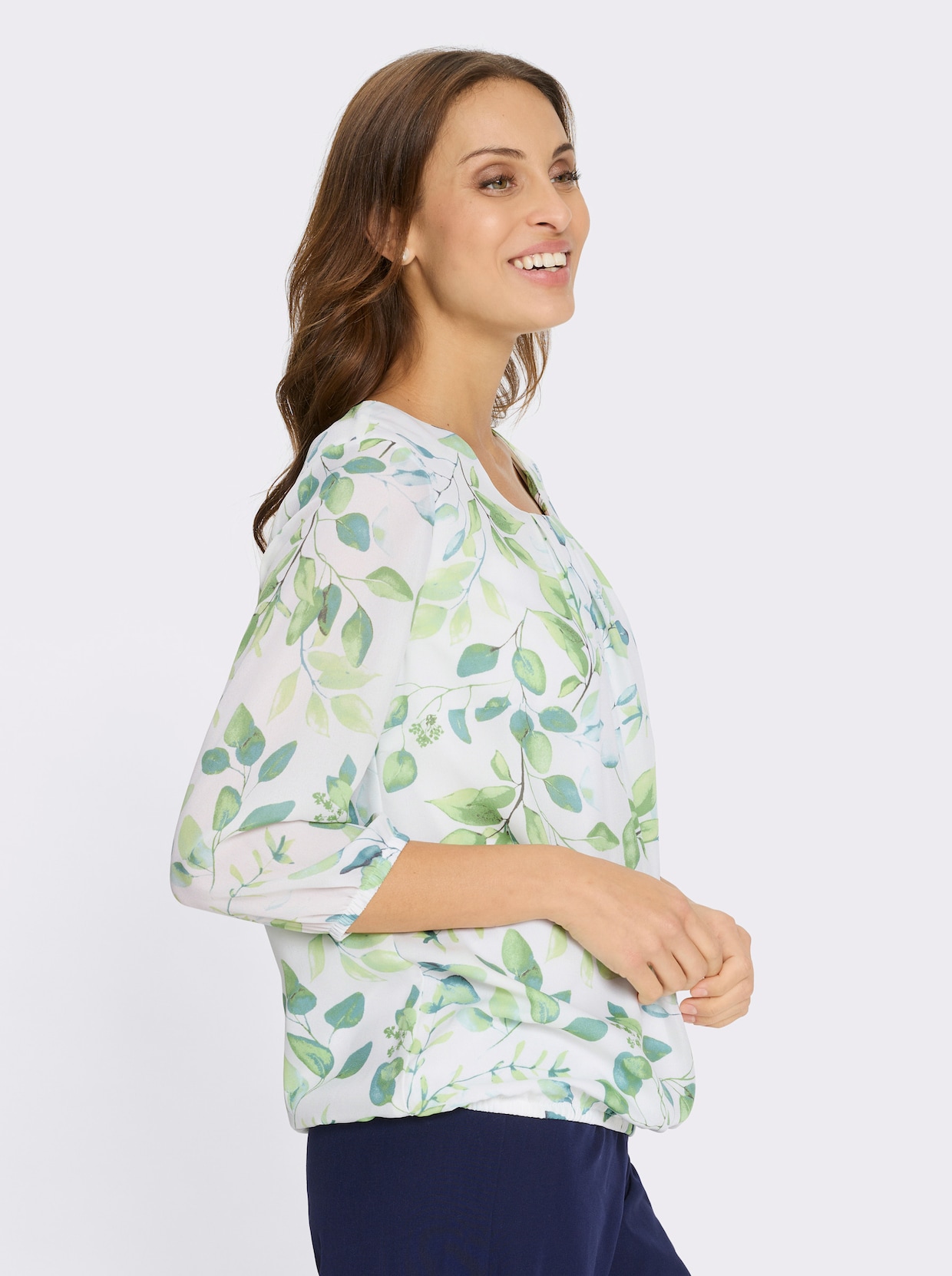 Georgettebluse - weiß-eucalyptus-bedruckt