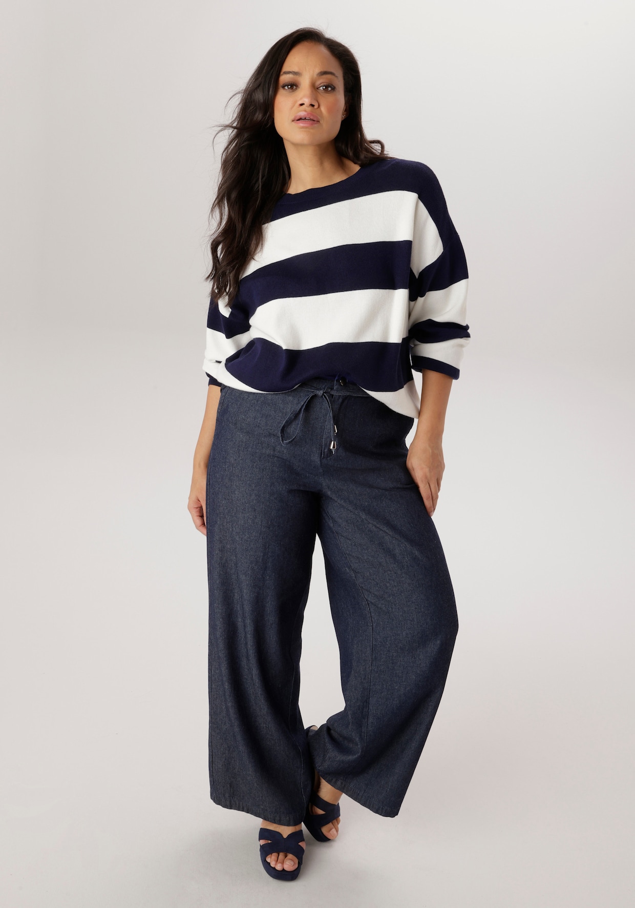 Aniston PLUS Strickpullover - marine-weiß