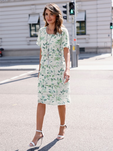 Druckkleid - weiß-eucalyptus-bedruckt