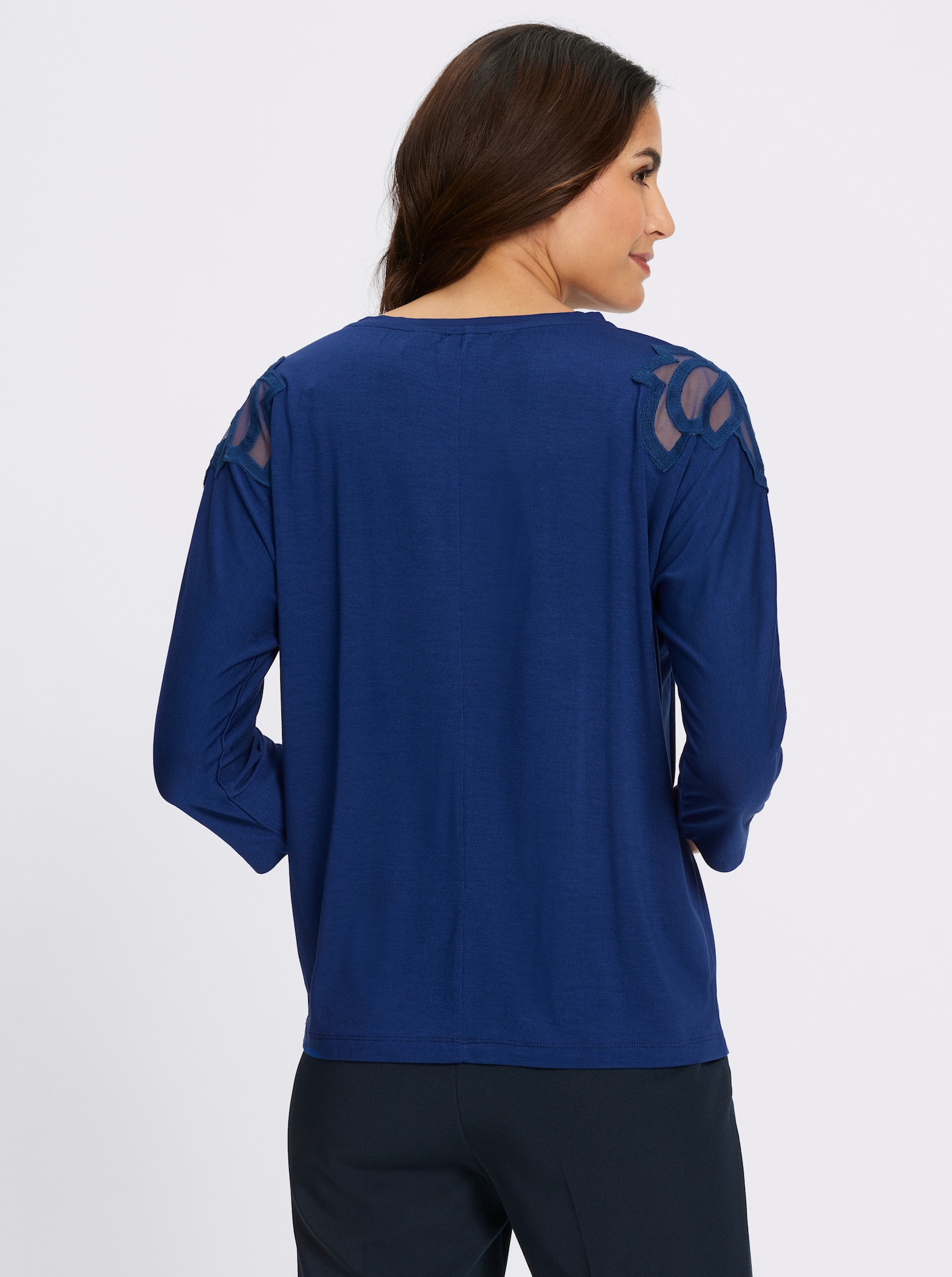 3/4-Arm-Shirt mit Spitzeneinsatz an der Schulter - royalblau