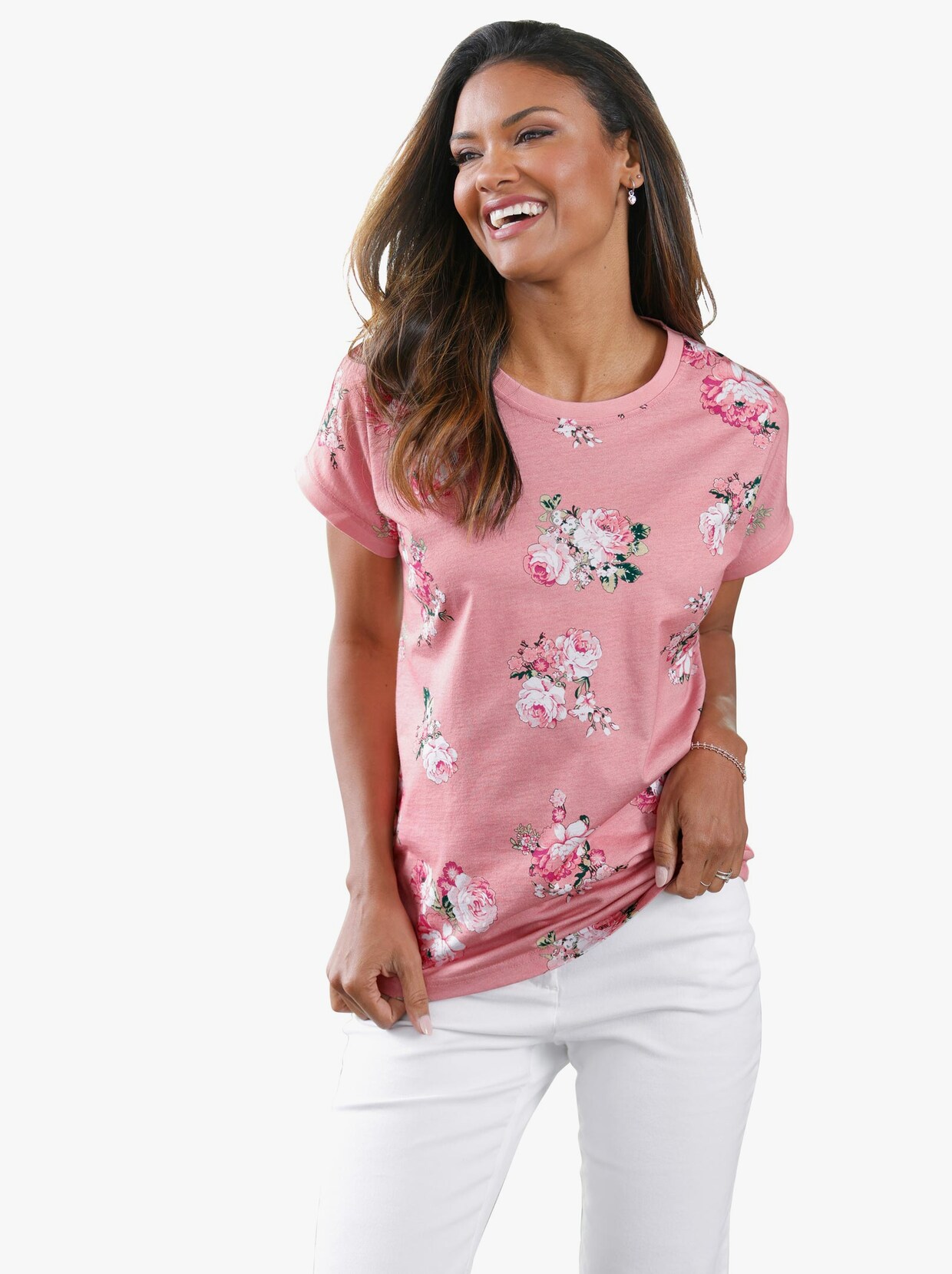Shirt met korte mouwen - rozenkwarts gedessineerd