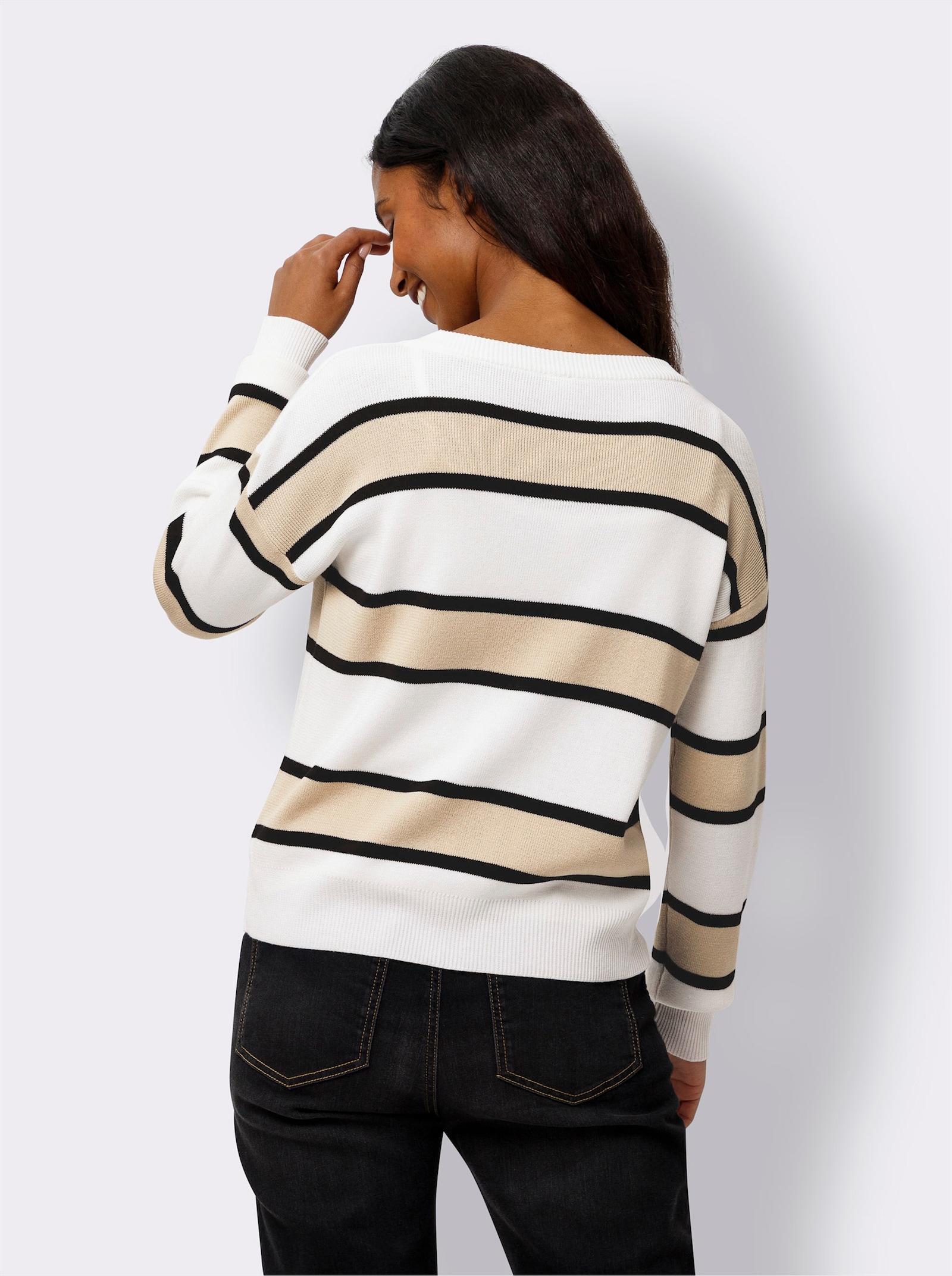 heine Vest met brede strepen - ecru/zand gestreept