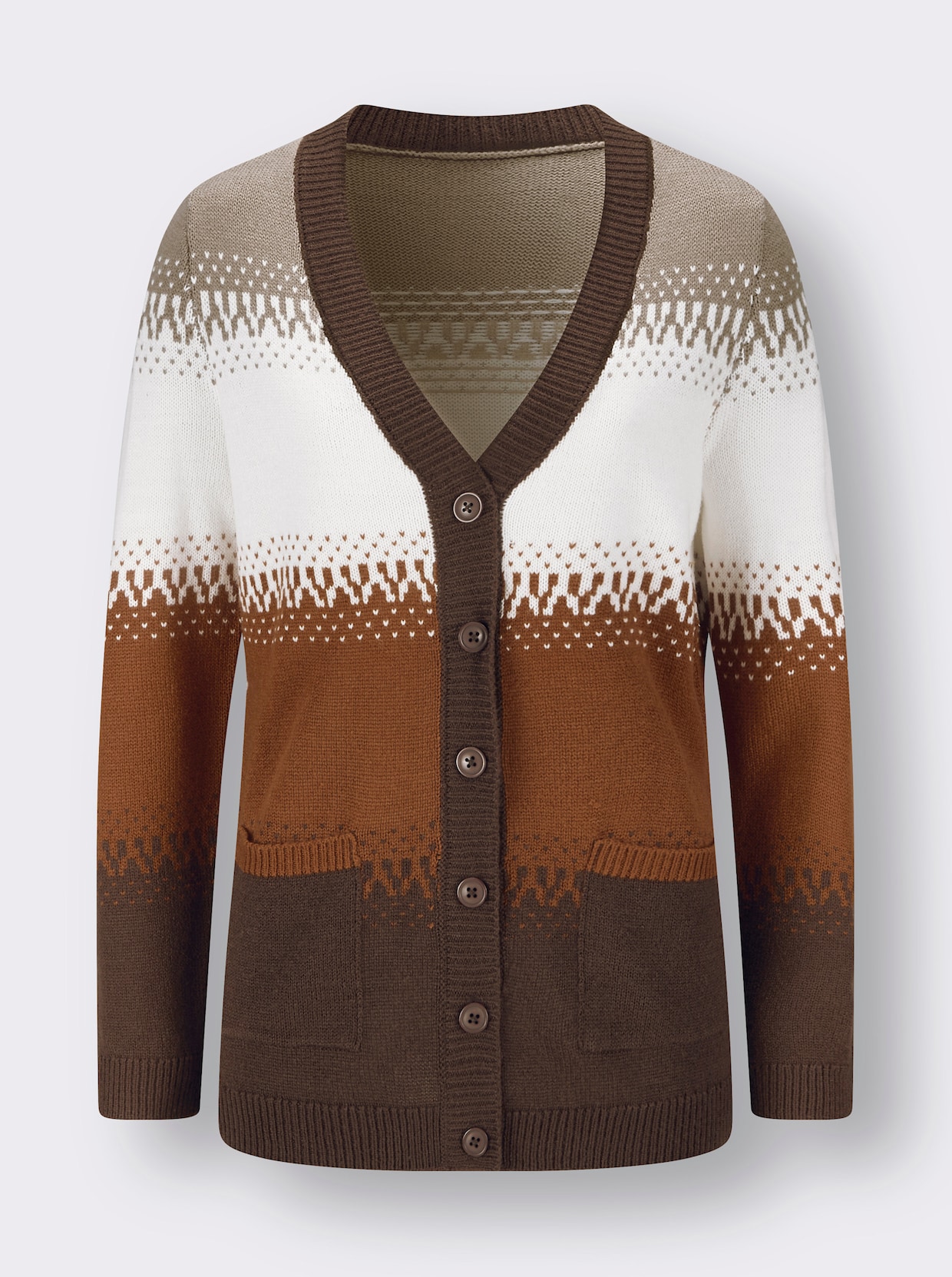 Cardigan - cognac-choklad, mönstrad