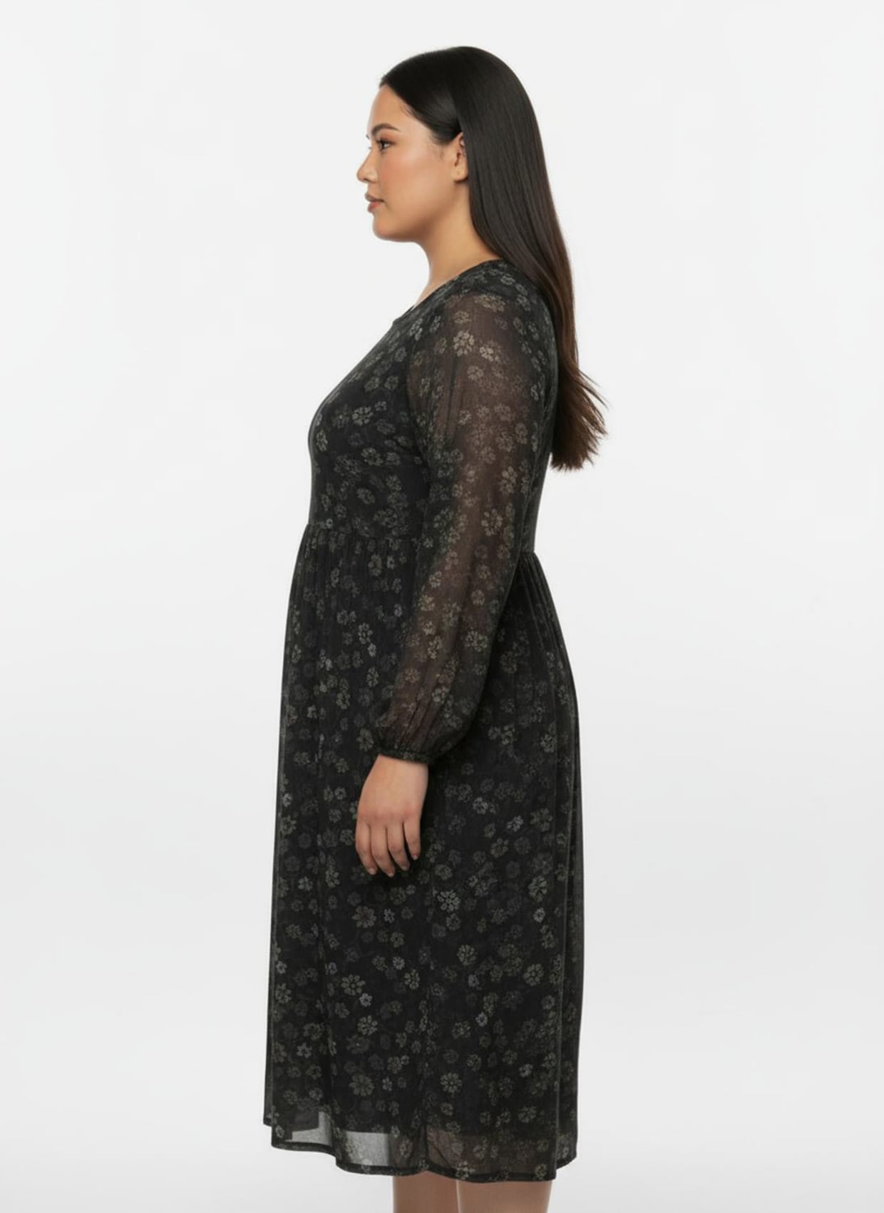 Blumenkleid in floral bedruckter Mesh-Qualität - schwarz-bedruckt