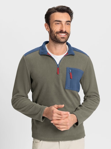 Catamaran Fleeceshirt mit Reißverschluss-Brusttasche - khaki