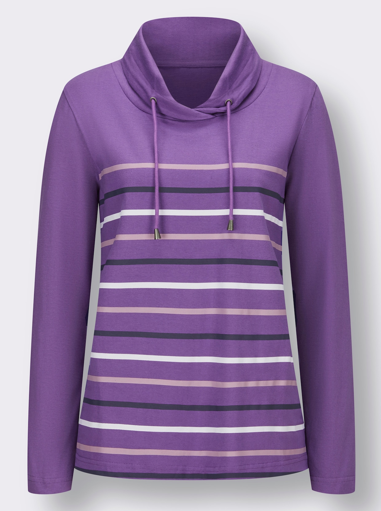 Stehkragenshirt - lila-geringelt