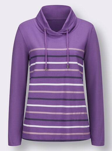 Stehkragenshirt - lila-geringelt