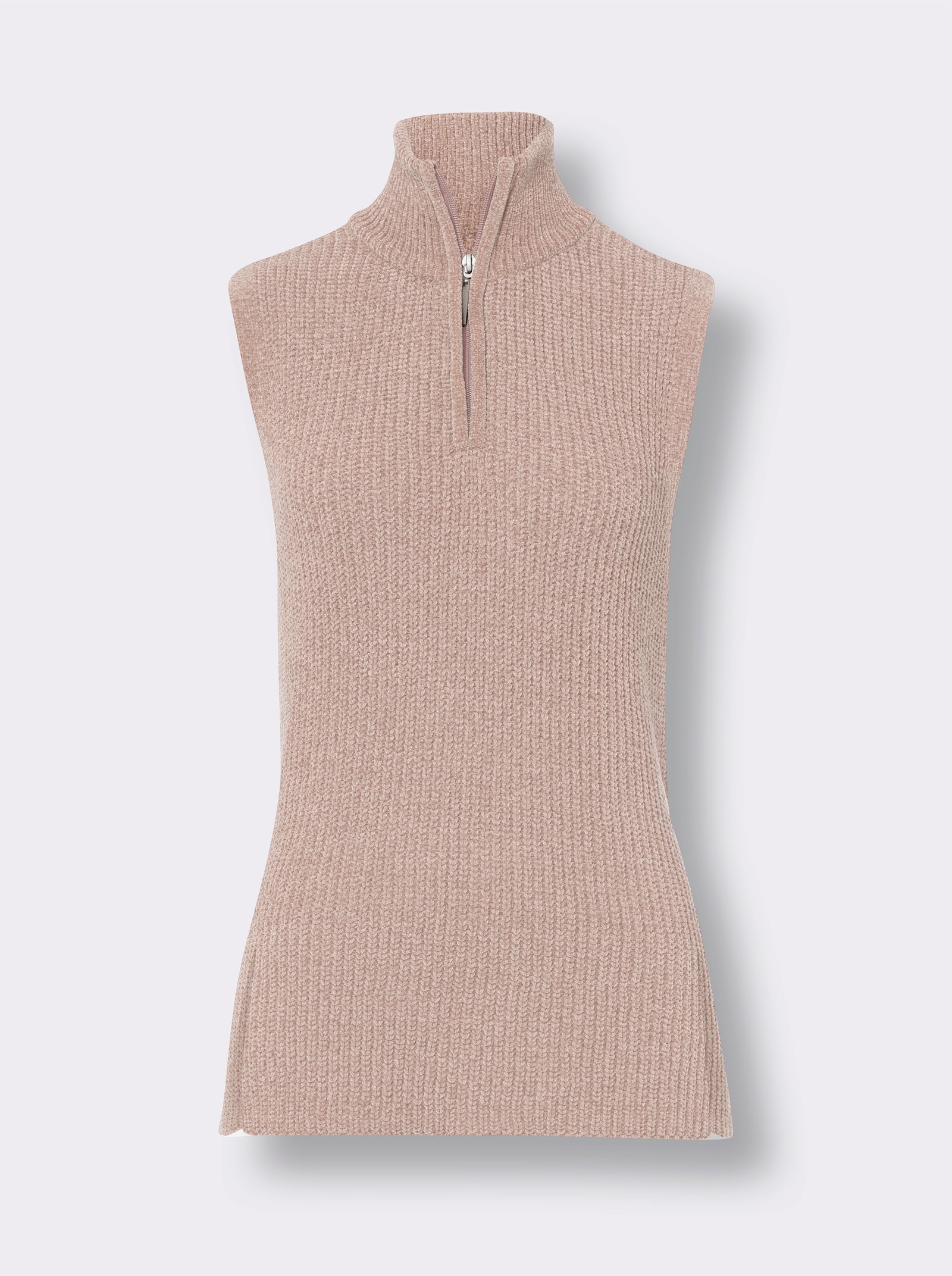 Pullunder mit Stehkragen und Reißverschluss - puder