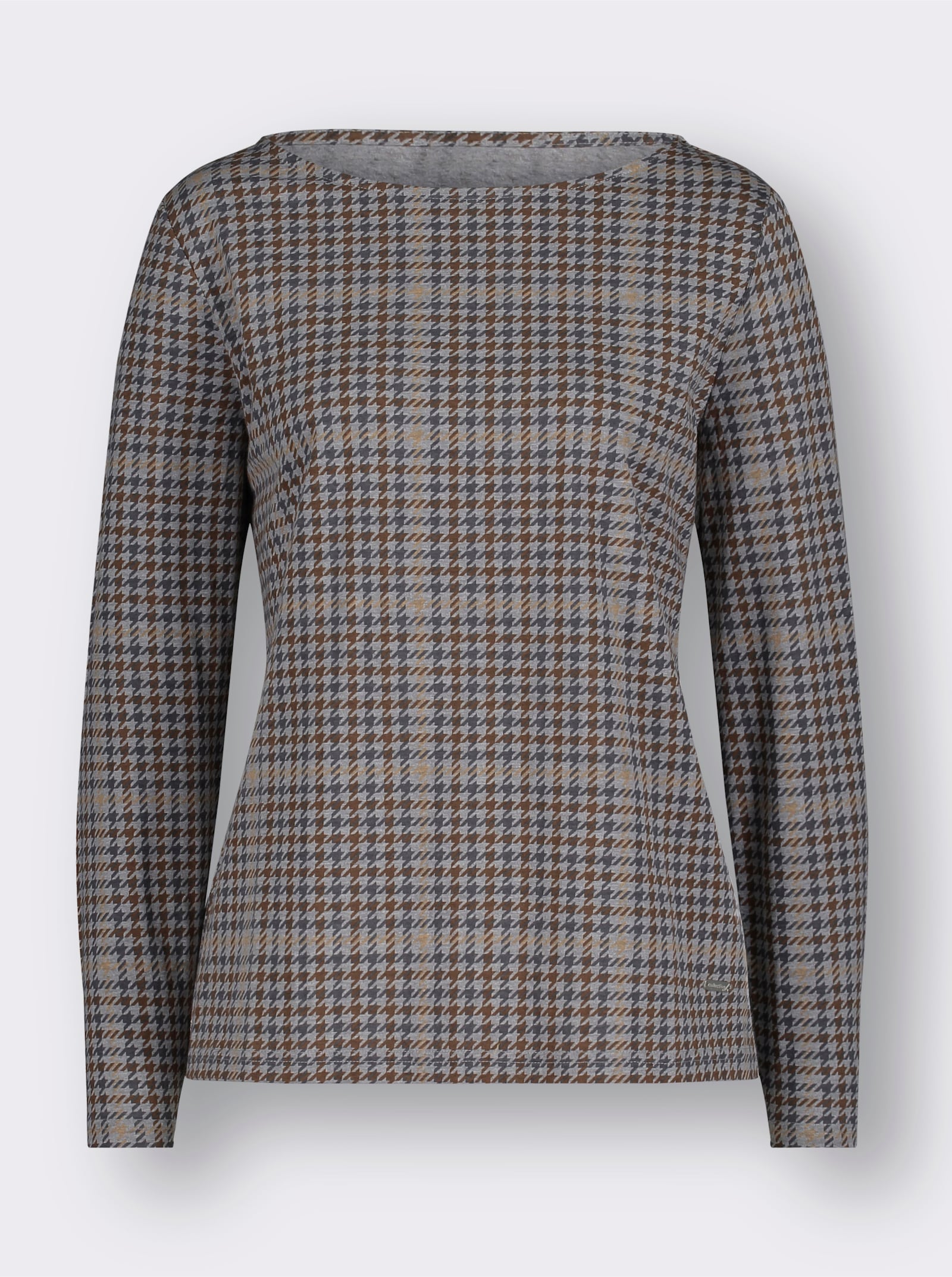 Langarmshirt im Hahnentritt-Dessin - camel-gemustert