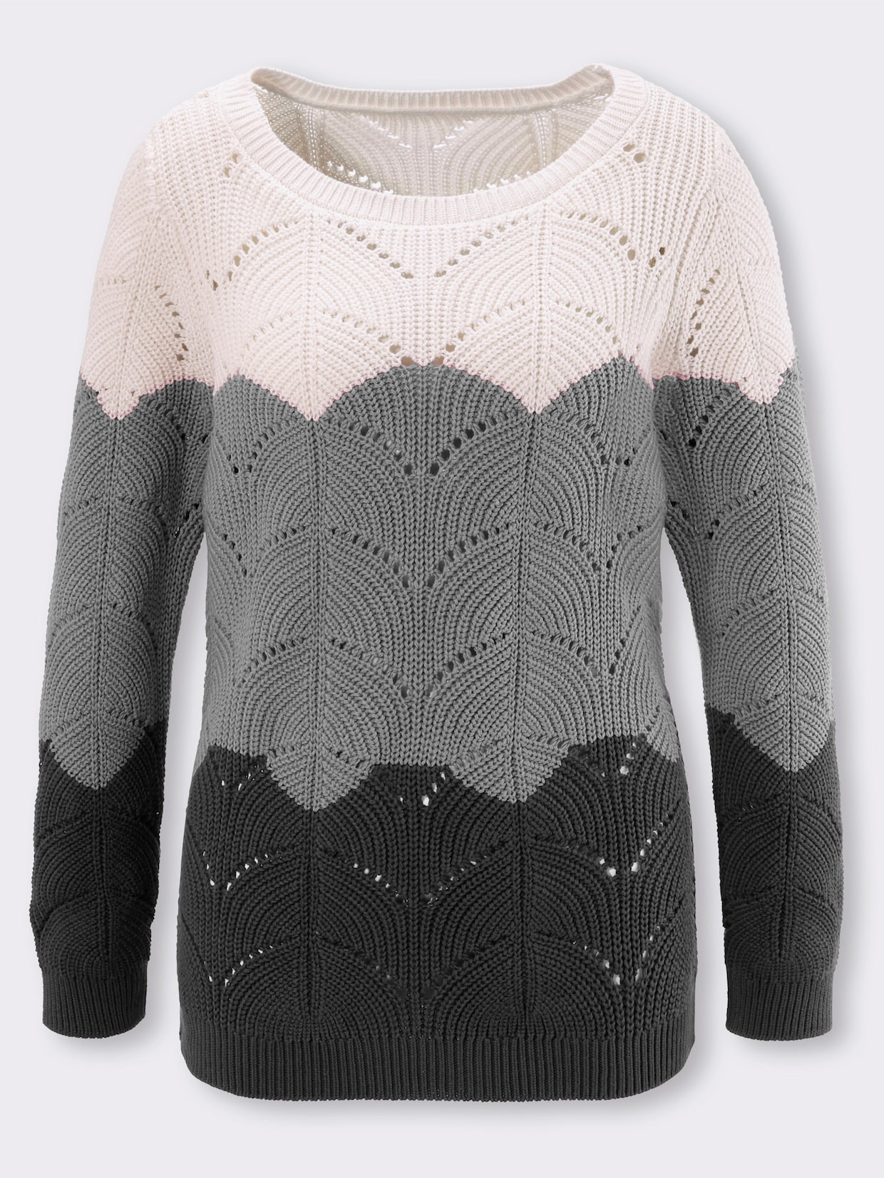 Ajourpullover mit Streifen-Dessin - anthrazit-ecru-gemustert