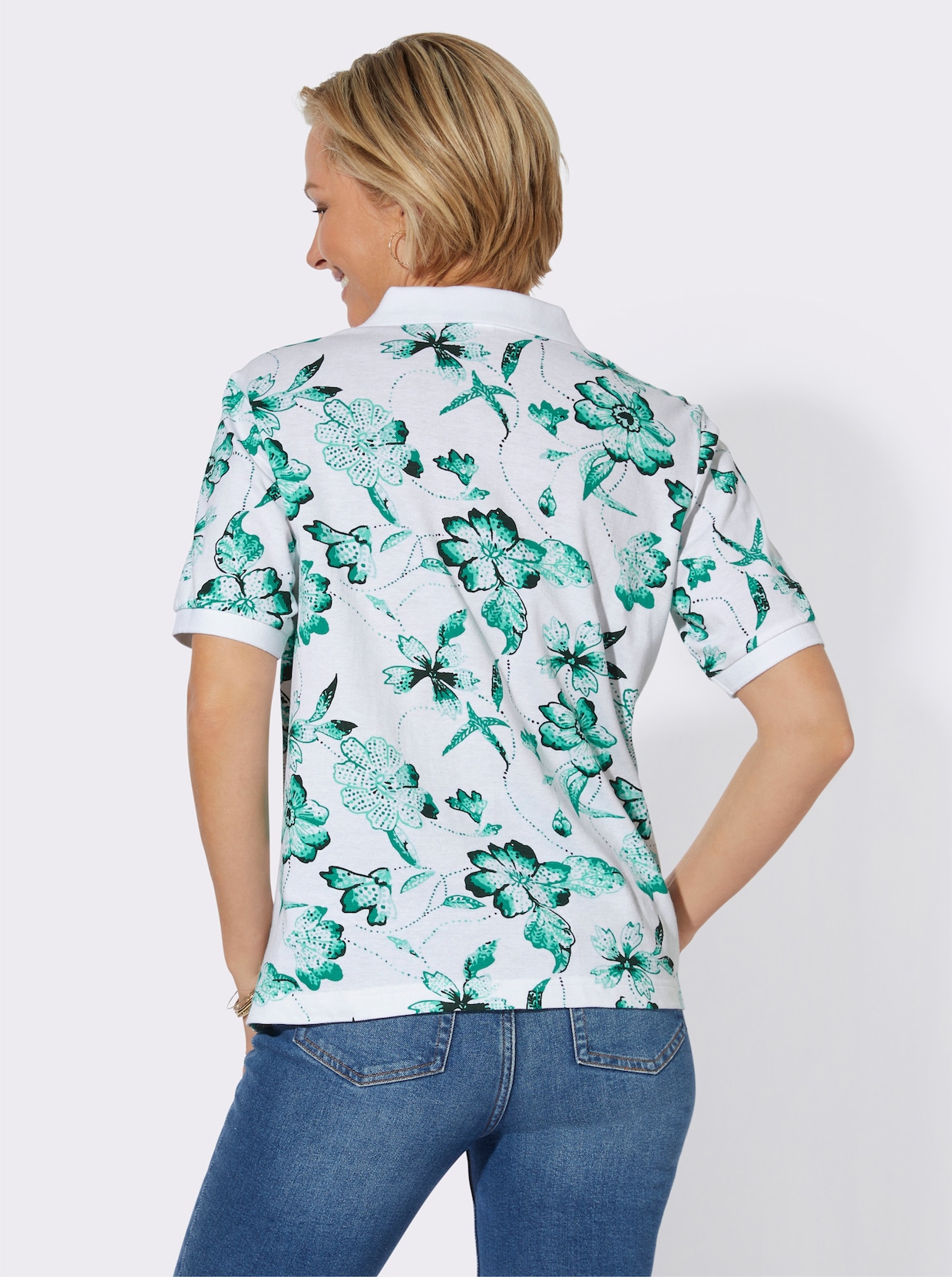 Shirt - smaragd/ecru bedrukt