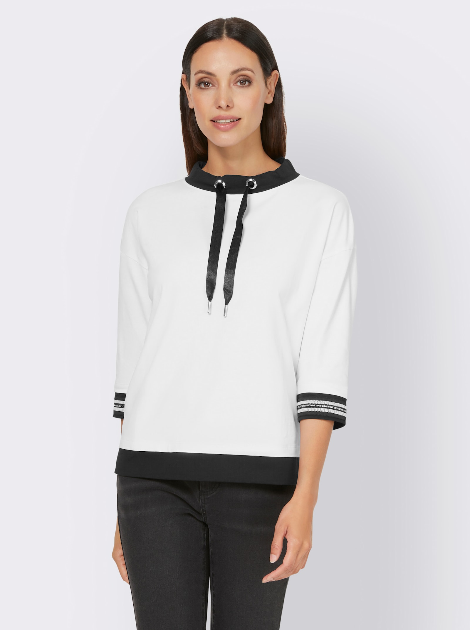 heine Stehkragenshirt mit Kontrast-Abschlüssen - ecru