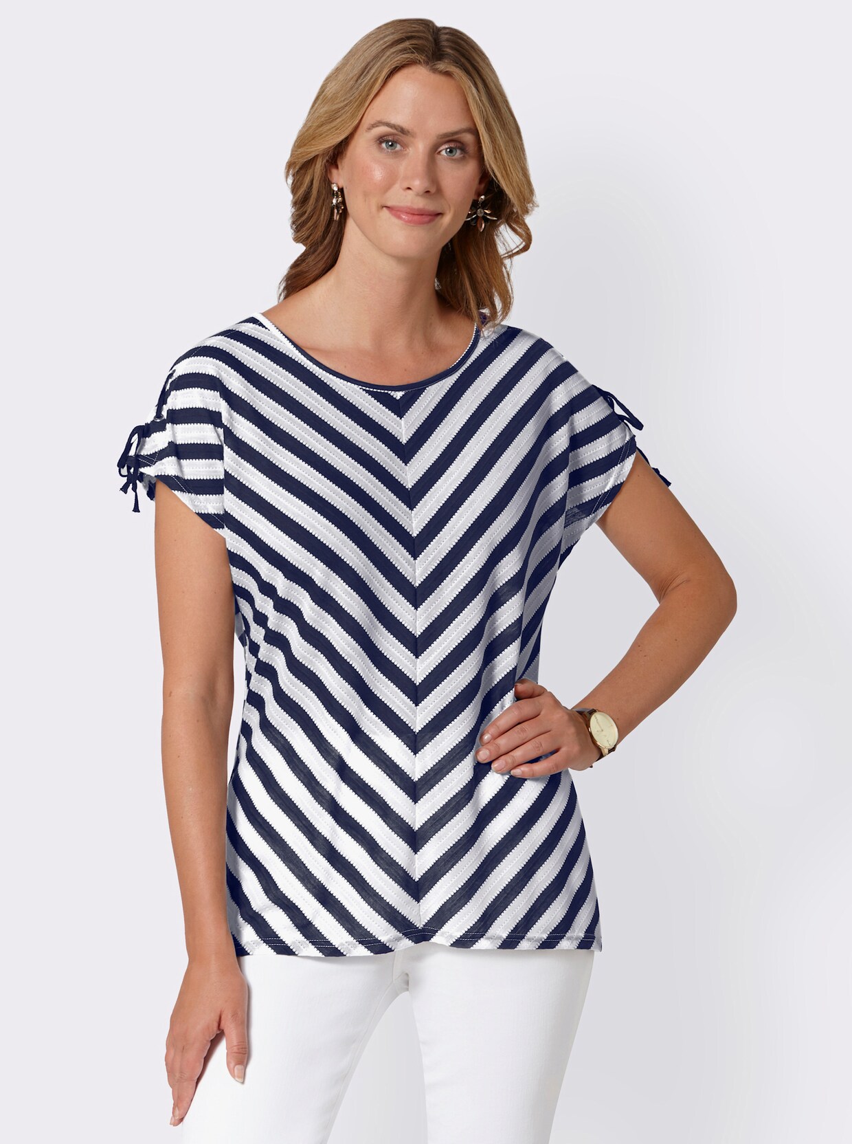 Longshirt - weiß-marine