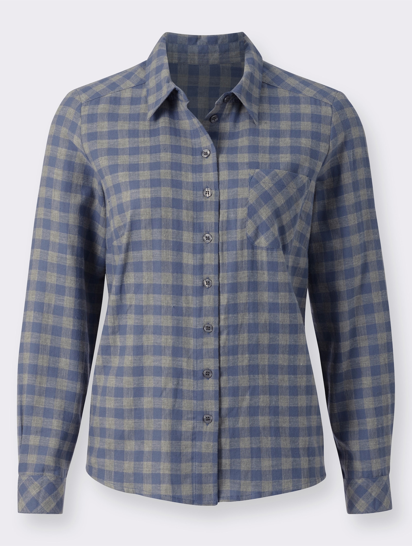 Hemdbluse in Flanell-Qualität - taubenblau-kariert