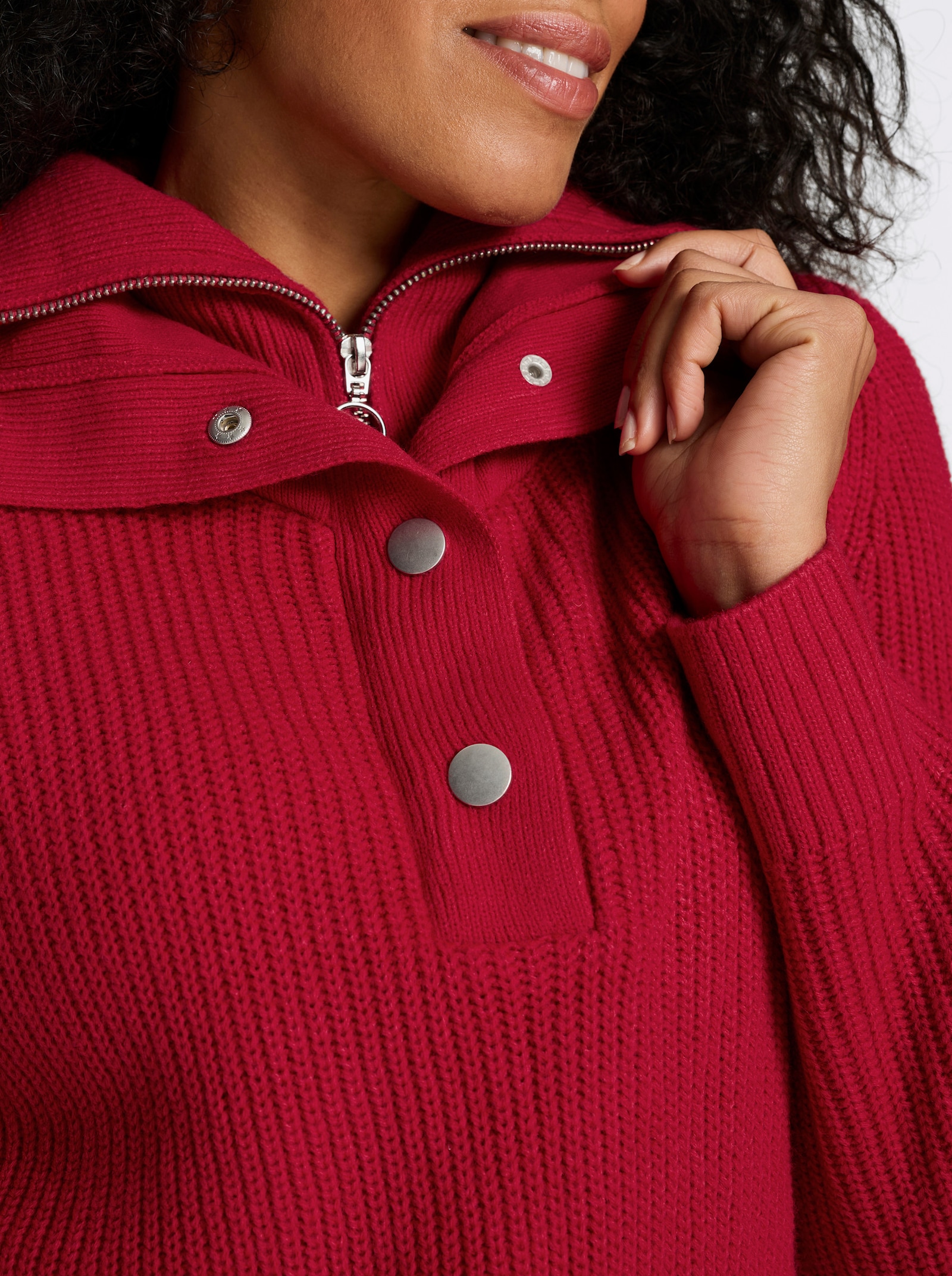 Schipperstrui met dubbele kraag - rood