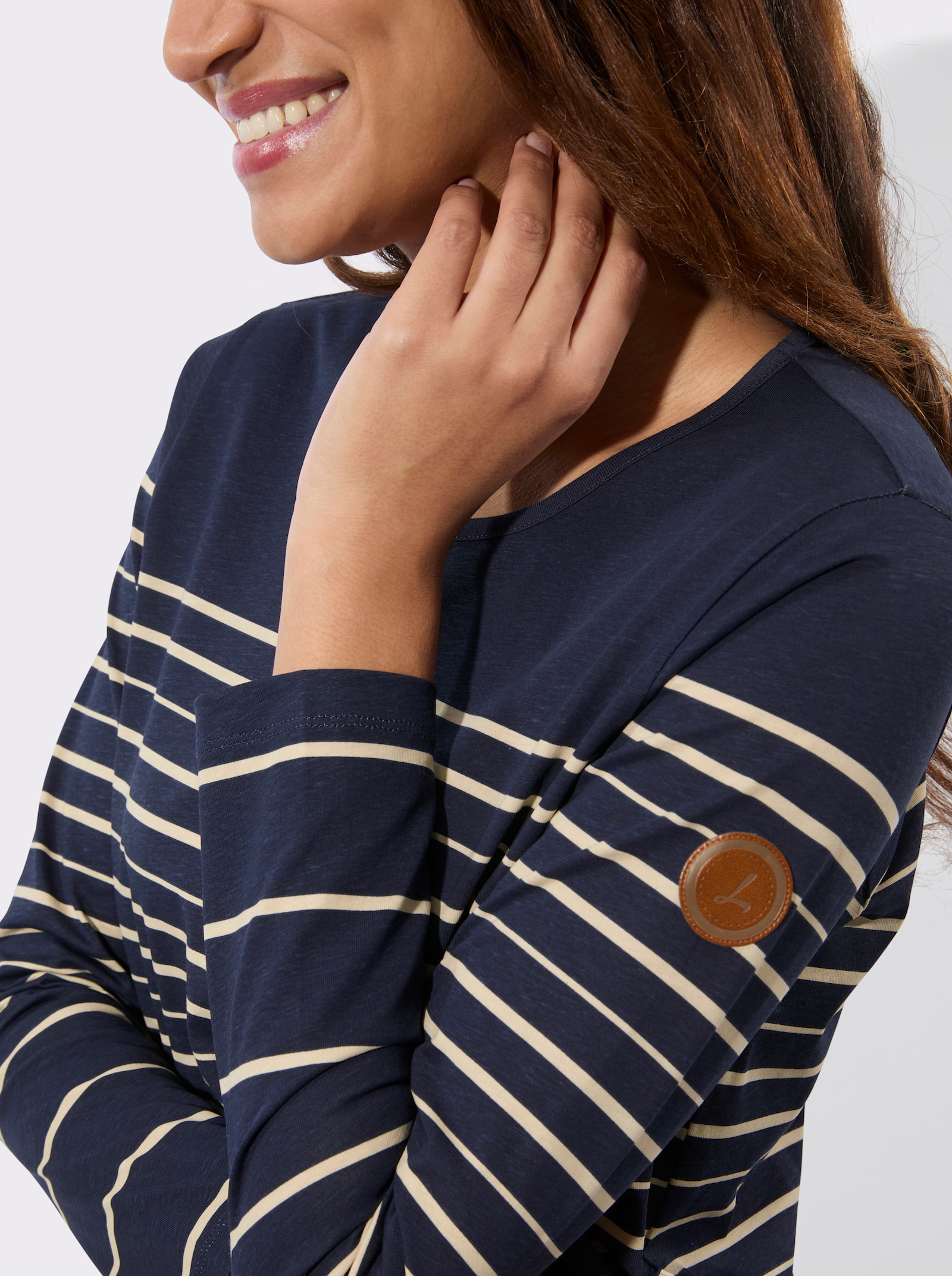 Langarmshirt mit Ringelmuster - marine-sand-geringelt