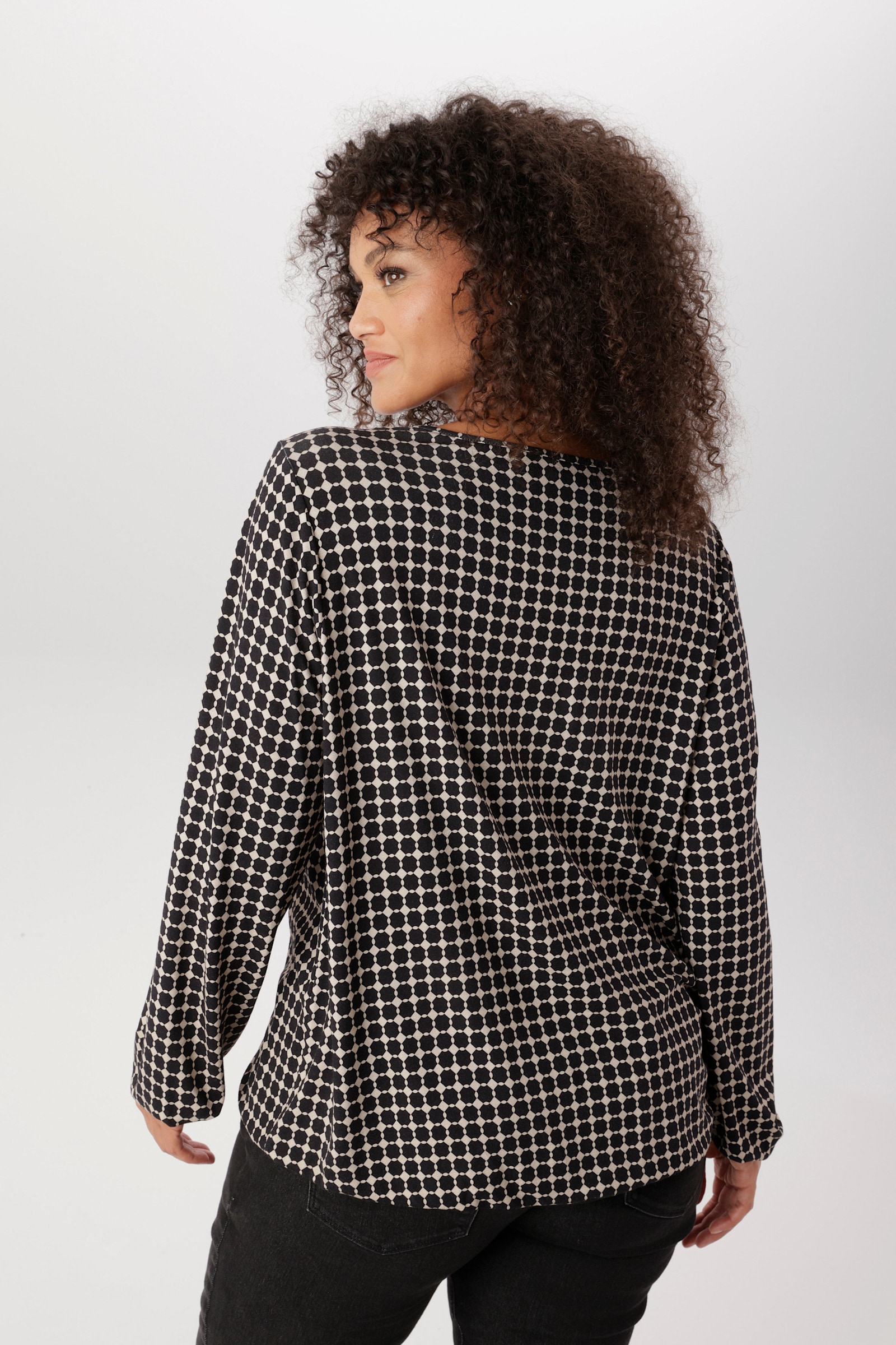 Aniston PLUS Langarmshirt - beige-schwarz