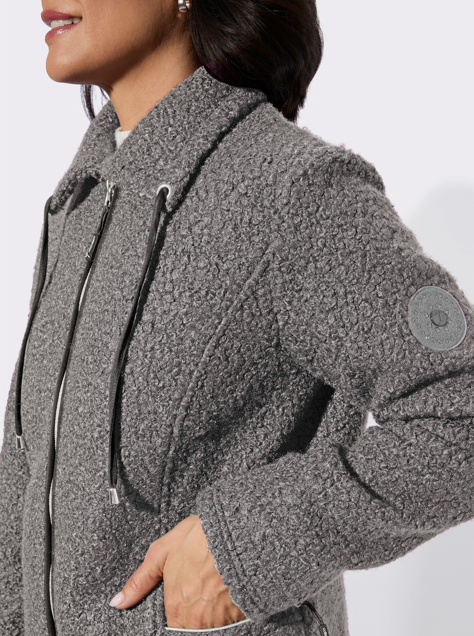Boucléjacke mit kontrastfarbigen Details - grau