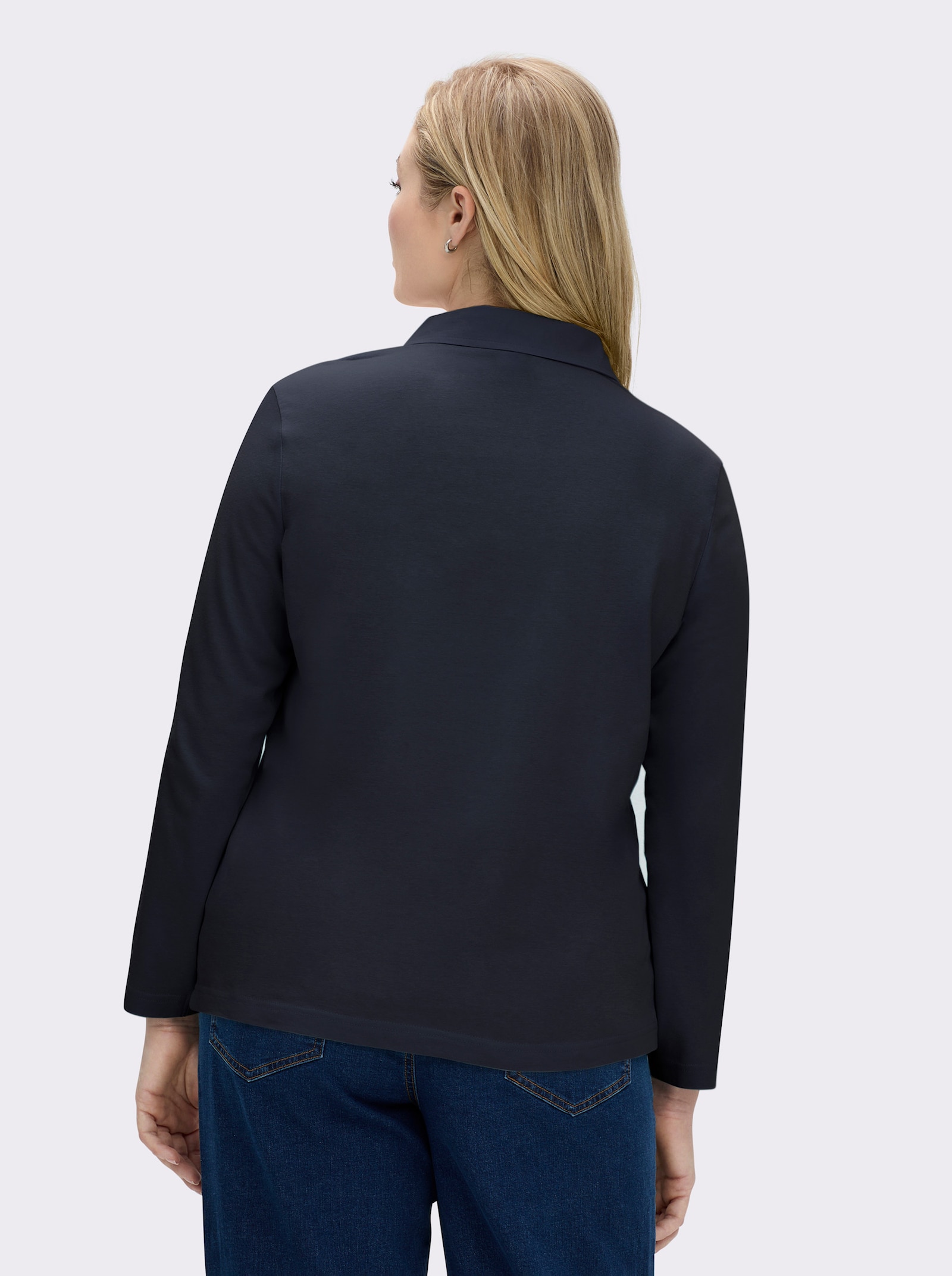 Langarm-Poloshirt in reiner Baumwoll-Qualität - marine