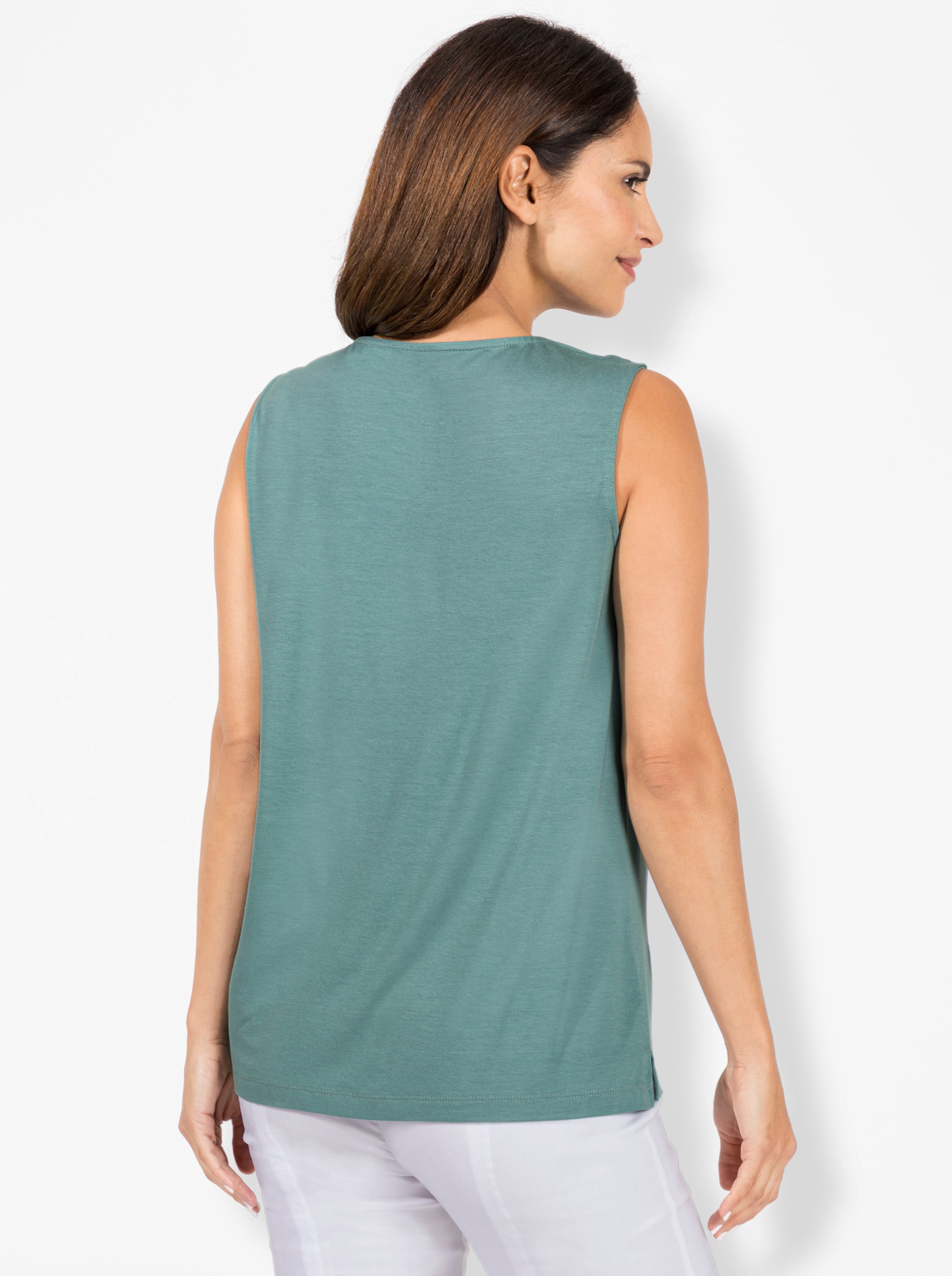 Inspirationen Damen Grün Shirttop Gr. 50, (Jade), 95% Viskose, 5% Elasthan, Spitze:100% Polyester, Unifarben, Rundhals, Tops Shirttop - Bild 4
