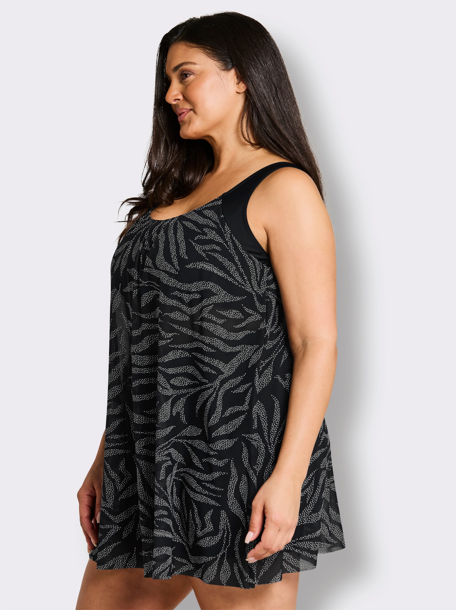 sheego Tankini-Oberteil in A-Linie - schwarz-weiß-bedruckt