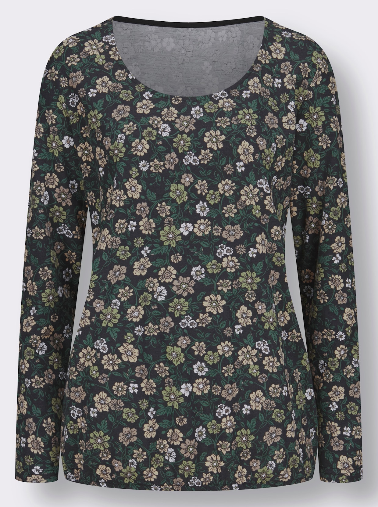 Shirt met lange mouwen - zwart/rietgroen bedrukt