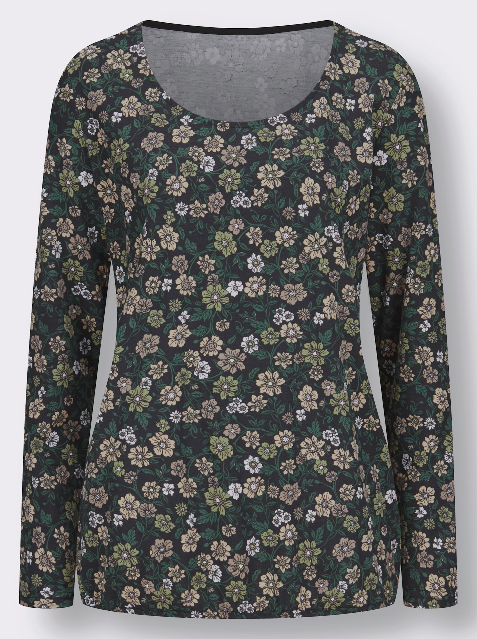 Shirt met lange mouwen in bloemdessin - zwart/rietgroen bedrukt