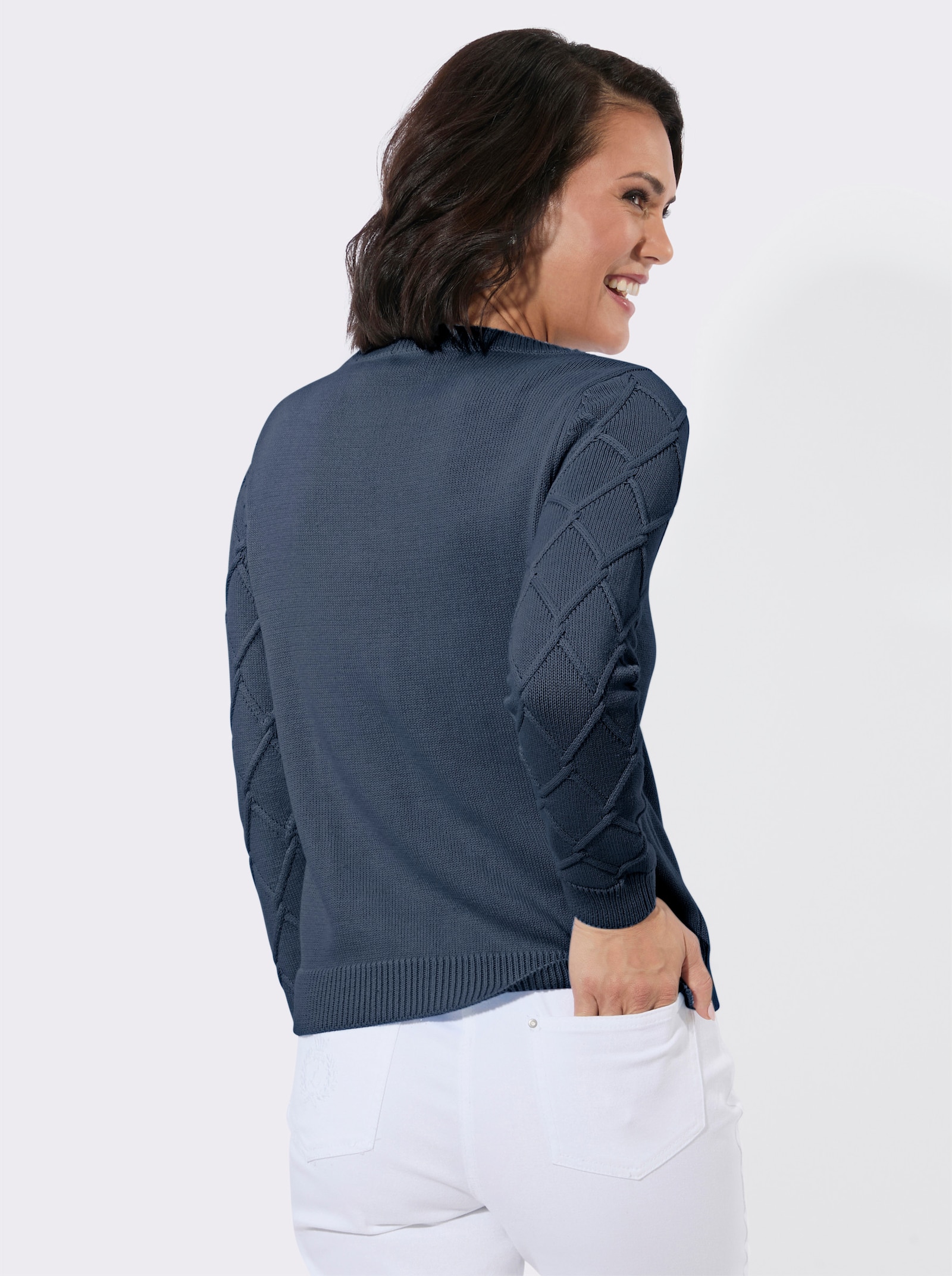 Baumwollpullover mit Rautenmuster - dunkelblau