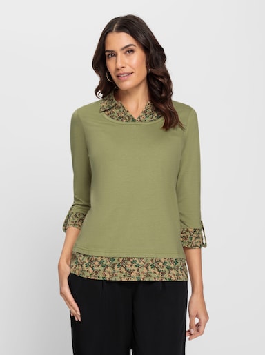 2-in-1-Shirt mit floralem Einsatz - schilf