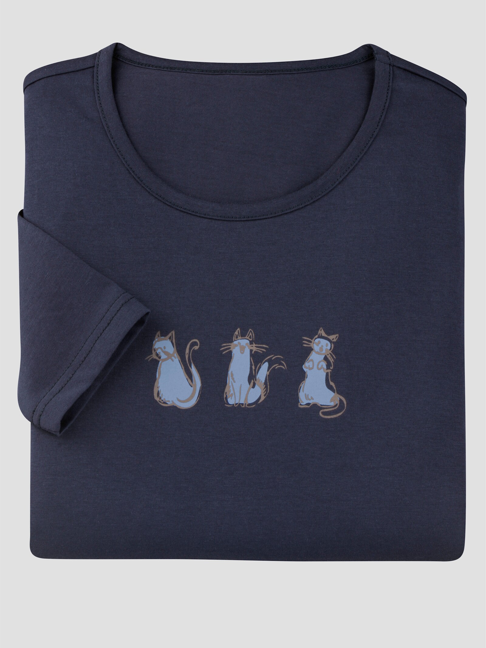 Rundhalsshirt mit Katzen-Motiv - marine-bleu