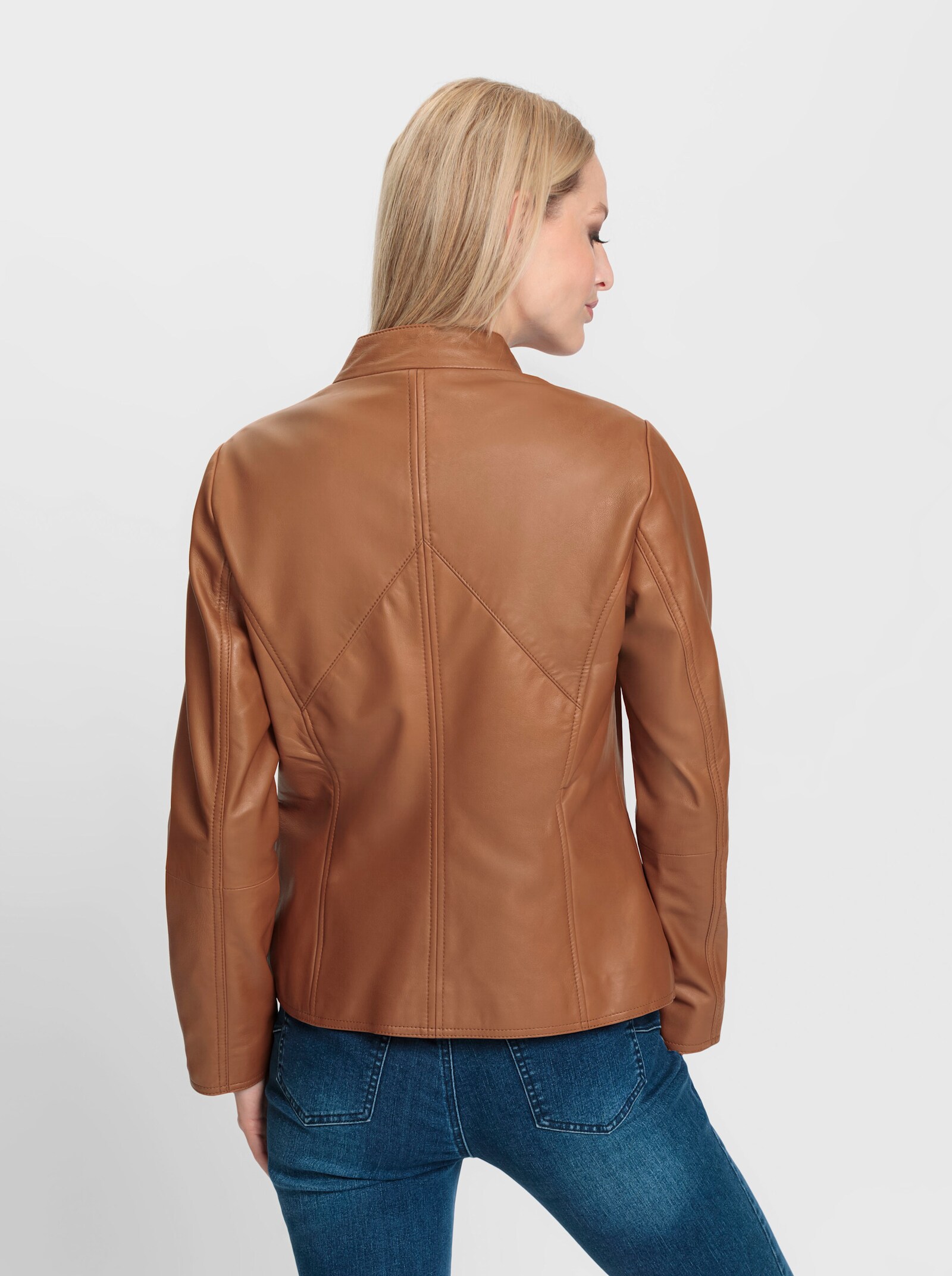 heine Lederjacke mit Nahttaschen, glänzend - cognac