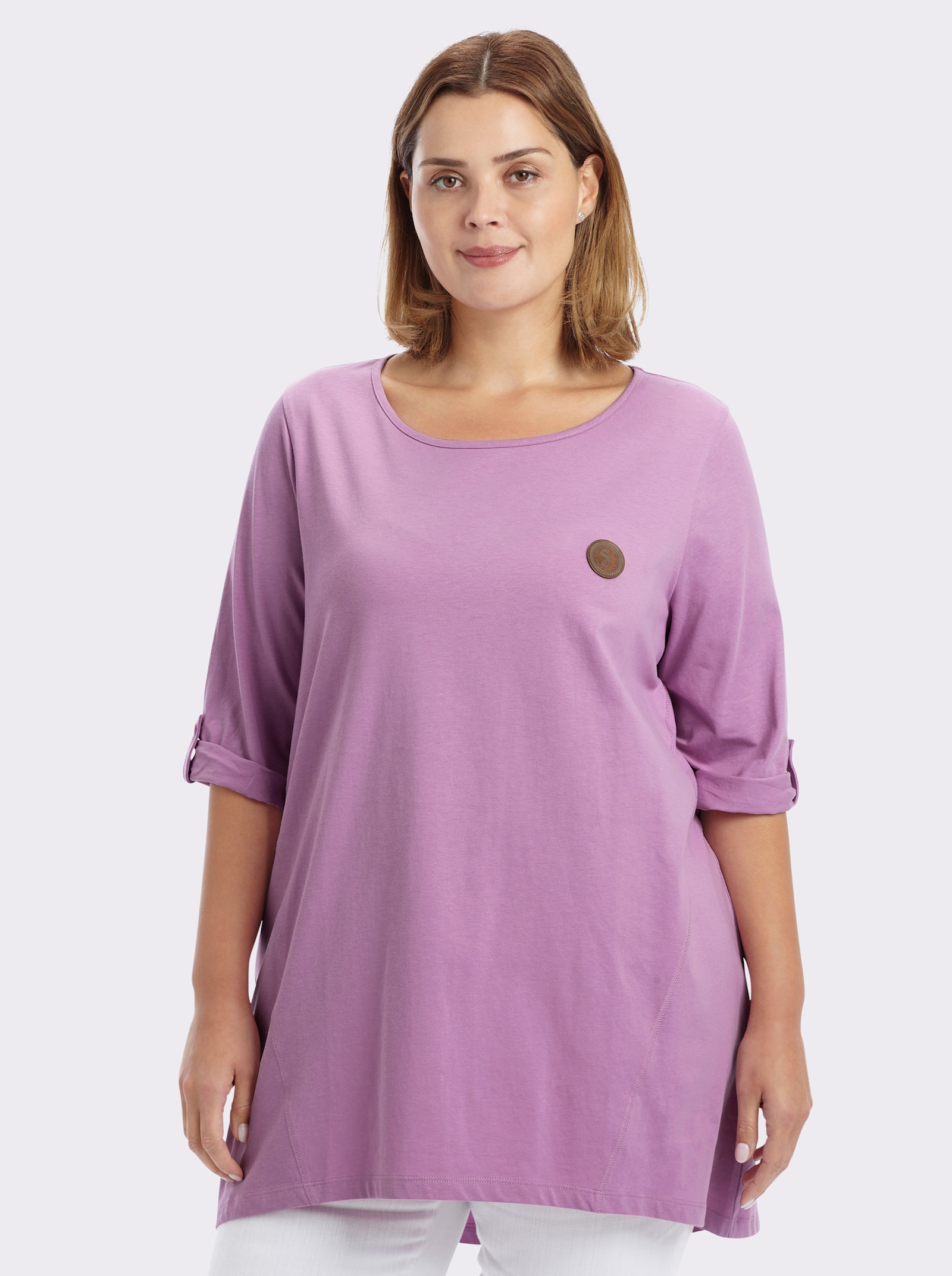 sheego Lang shirt in camouflerende A-lijn - orchidee