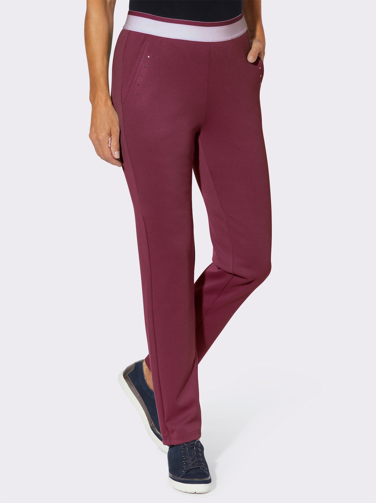 Sweatbroek met gestreepte comfortband rondom - bordeaux