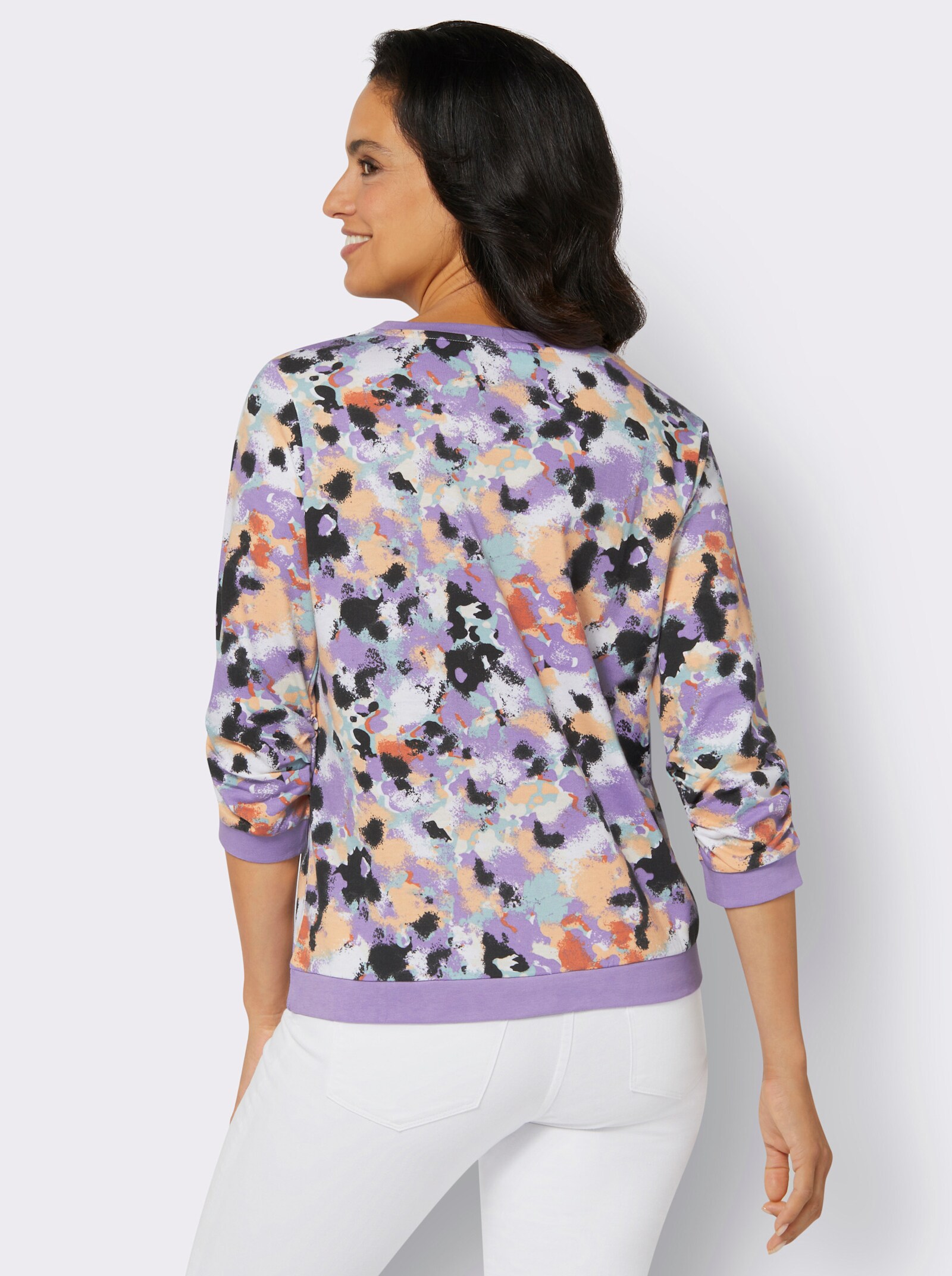 Sweatshirt mit 3/4-langen Ärmeln - apricot-lavendel-bedruckt