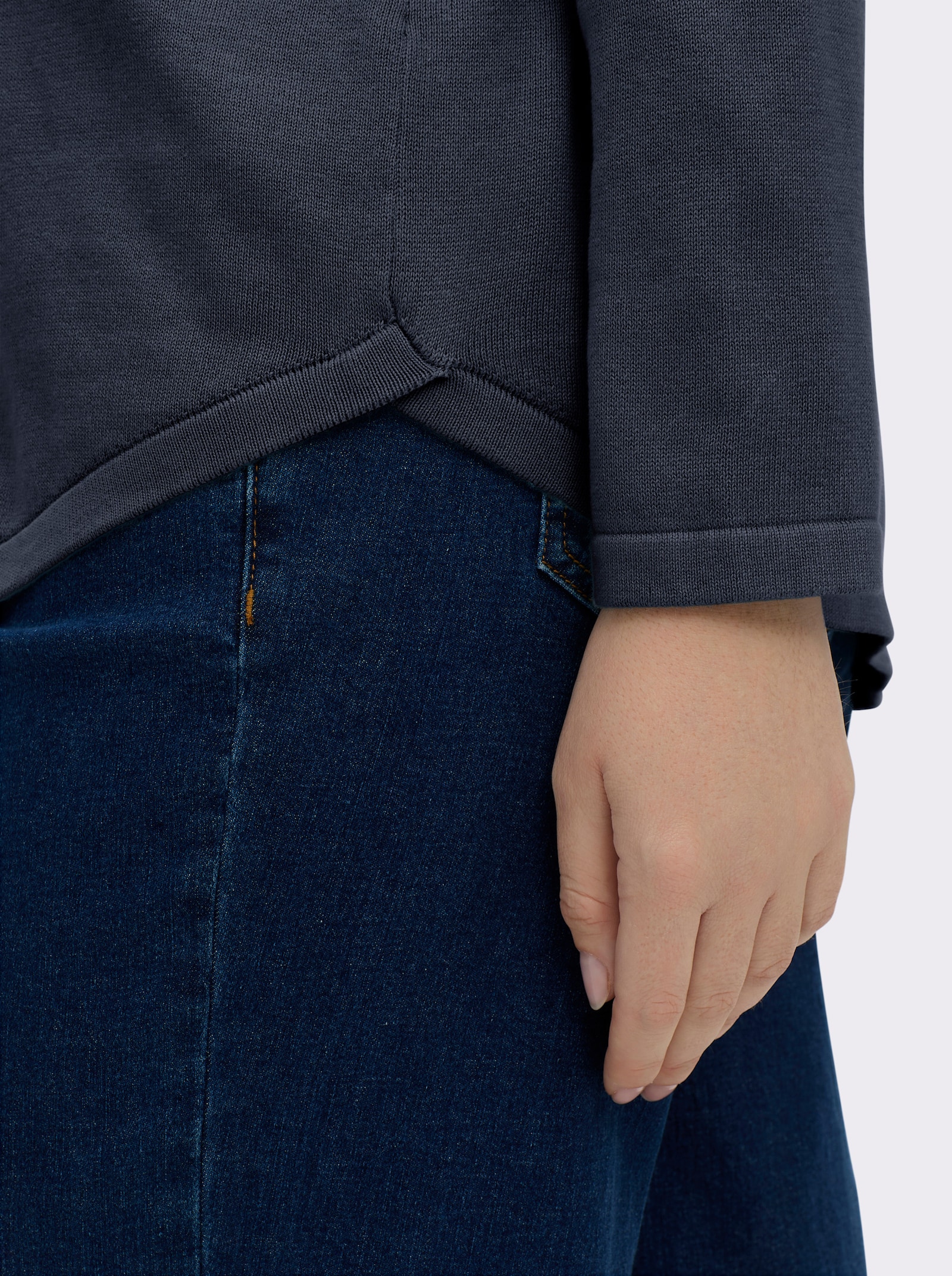 Baumwollpullover mit überlappendem Saum - marine