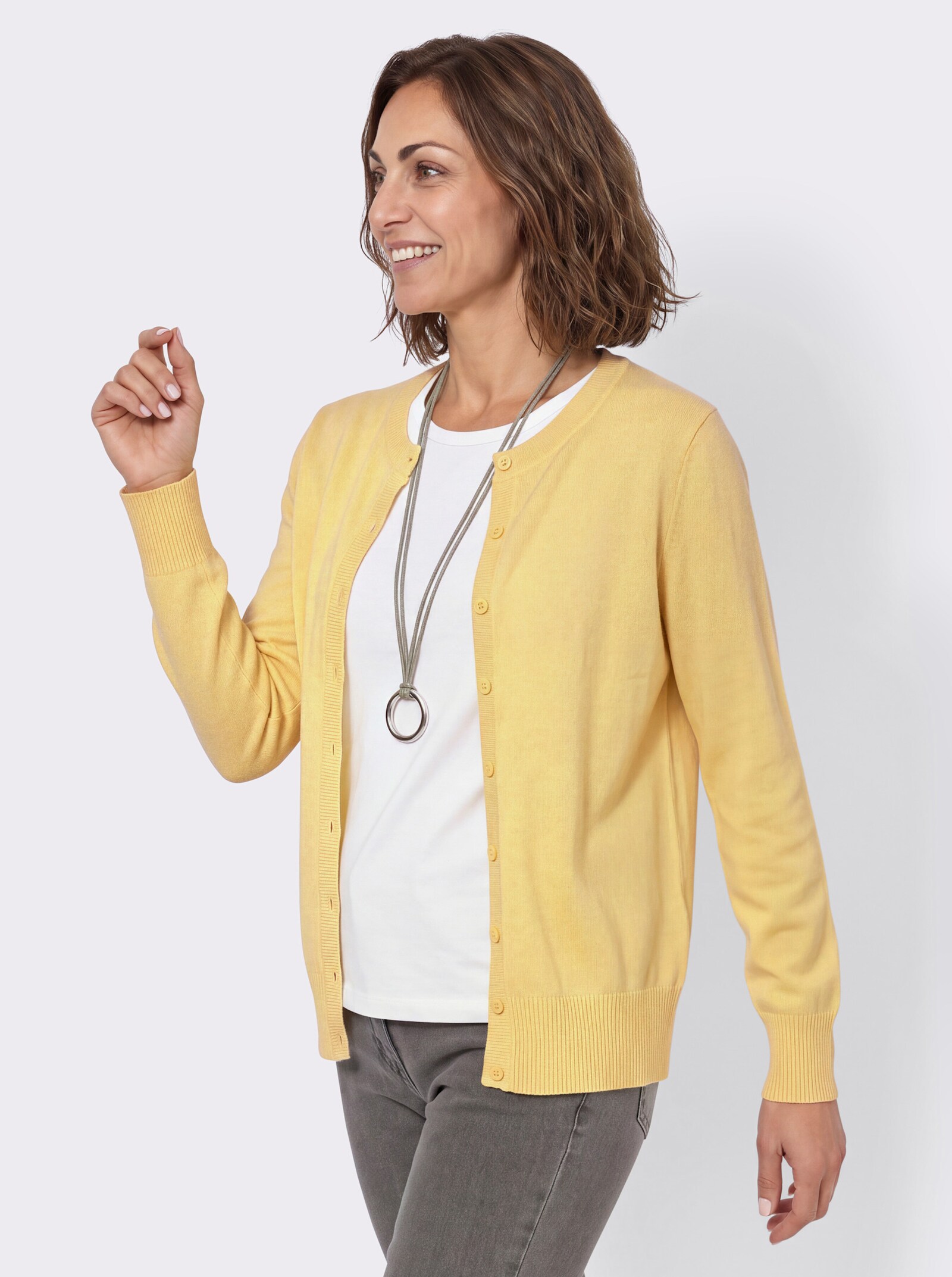 Cardigan mit Rippabschlüssen - zitrone