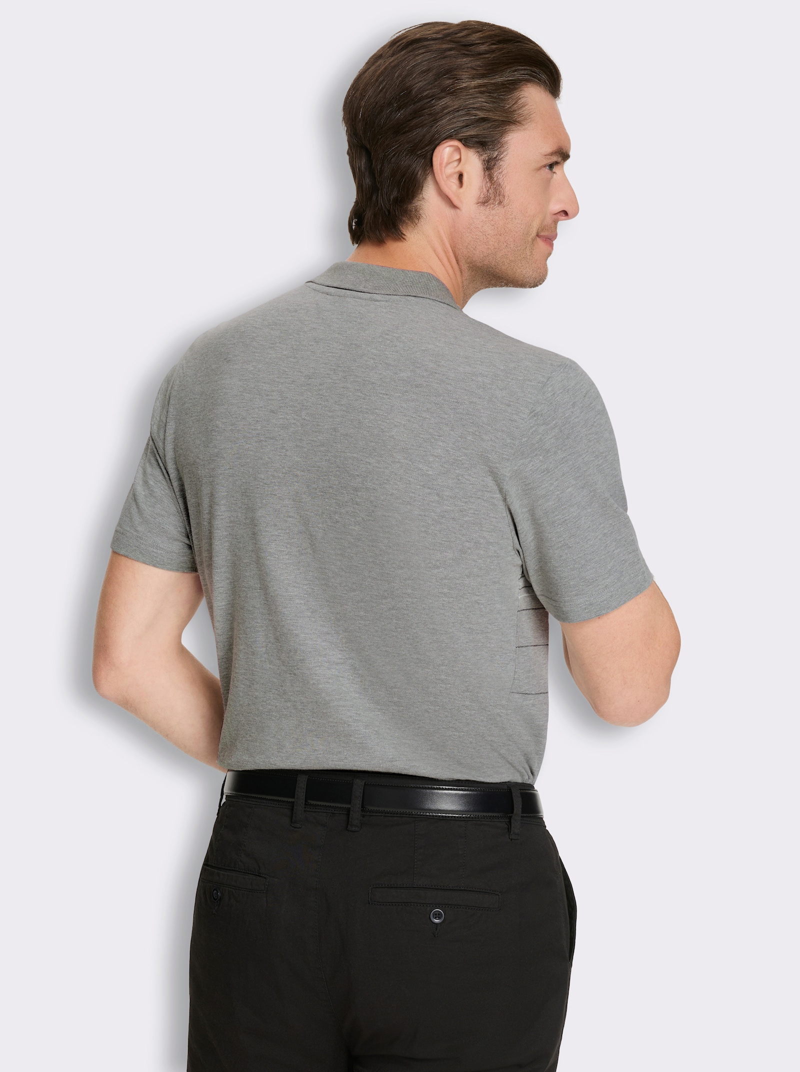 Marco Donati Kurzarmshirt in Pikee-Qualität - grau-meliert