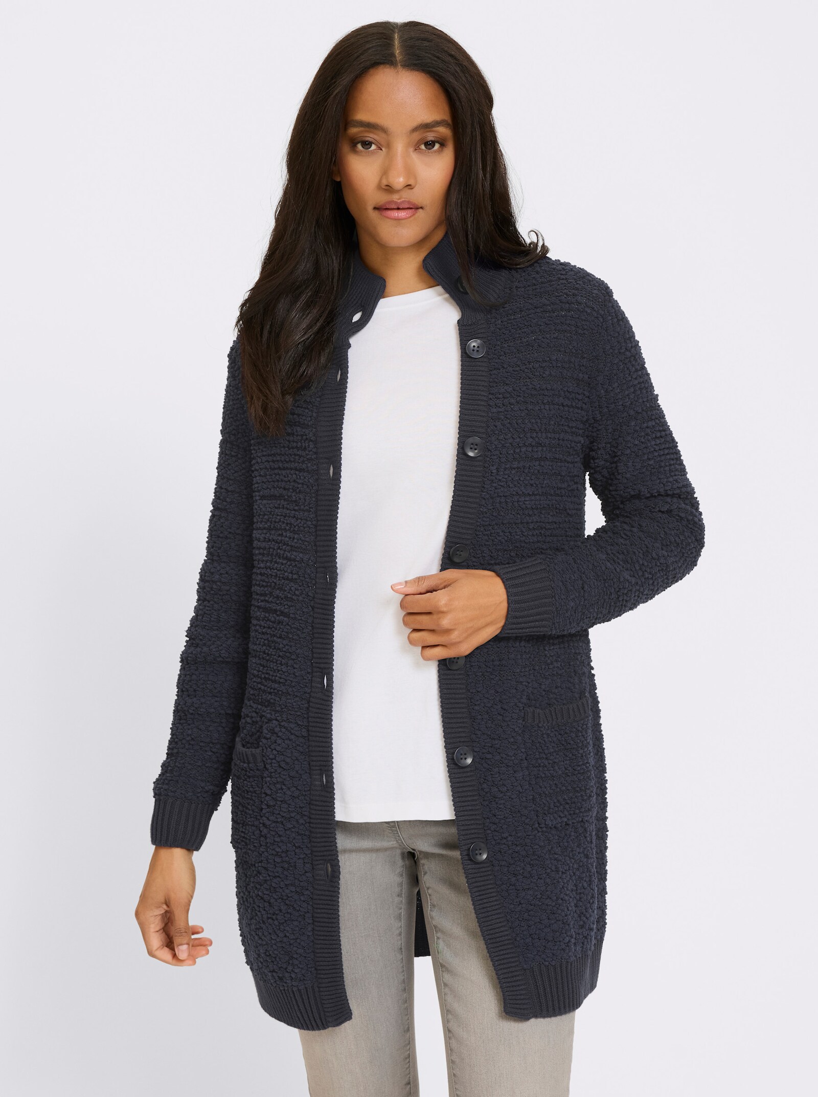 heine Longstrickjacke mit Stehkragen - marine