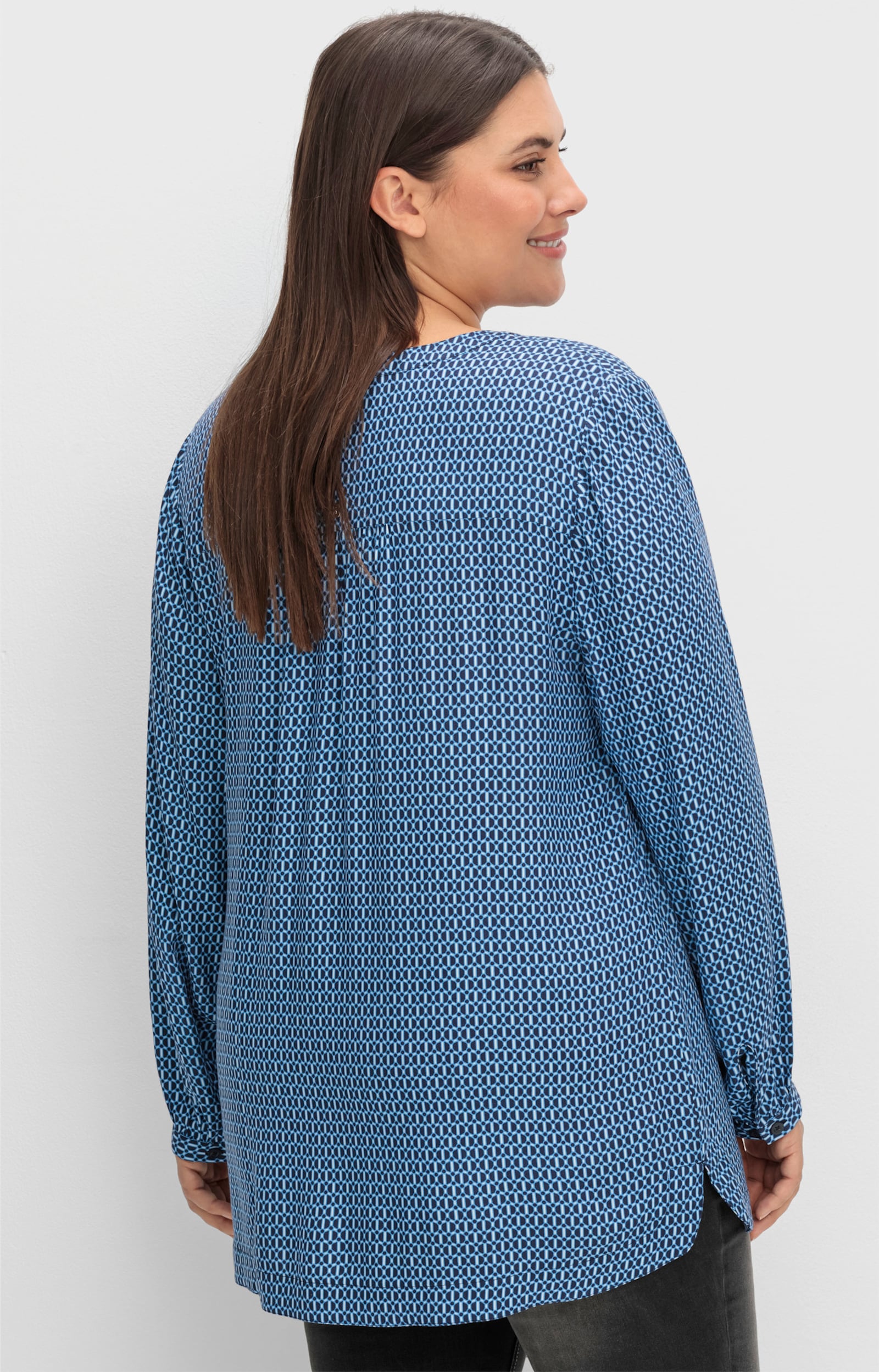 sheego Tunika mit Minimal-Druck, Longform - tiefblau-gemustert